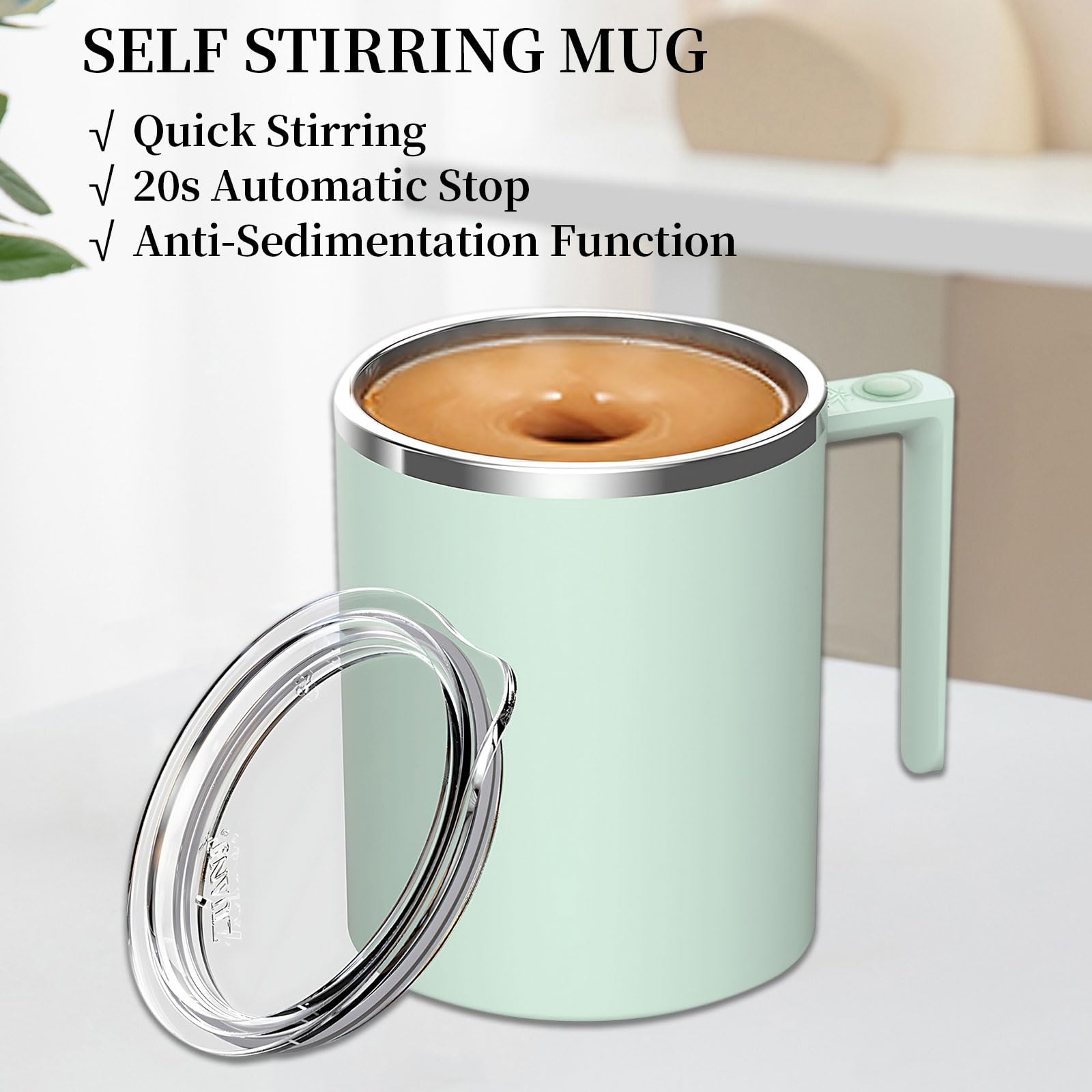Auto Magnetic Mug, Taza Auto de Agitación Eléctrico Mezclando Taza Reutilizable Batidora Taza for Café/Leche/Té/Chocolate Caliente (D-Verde)