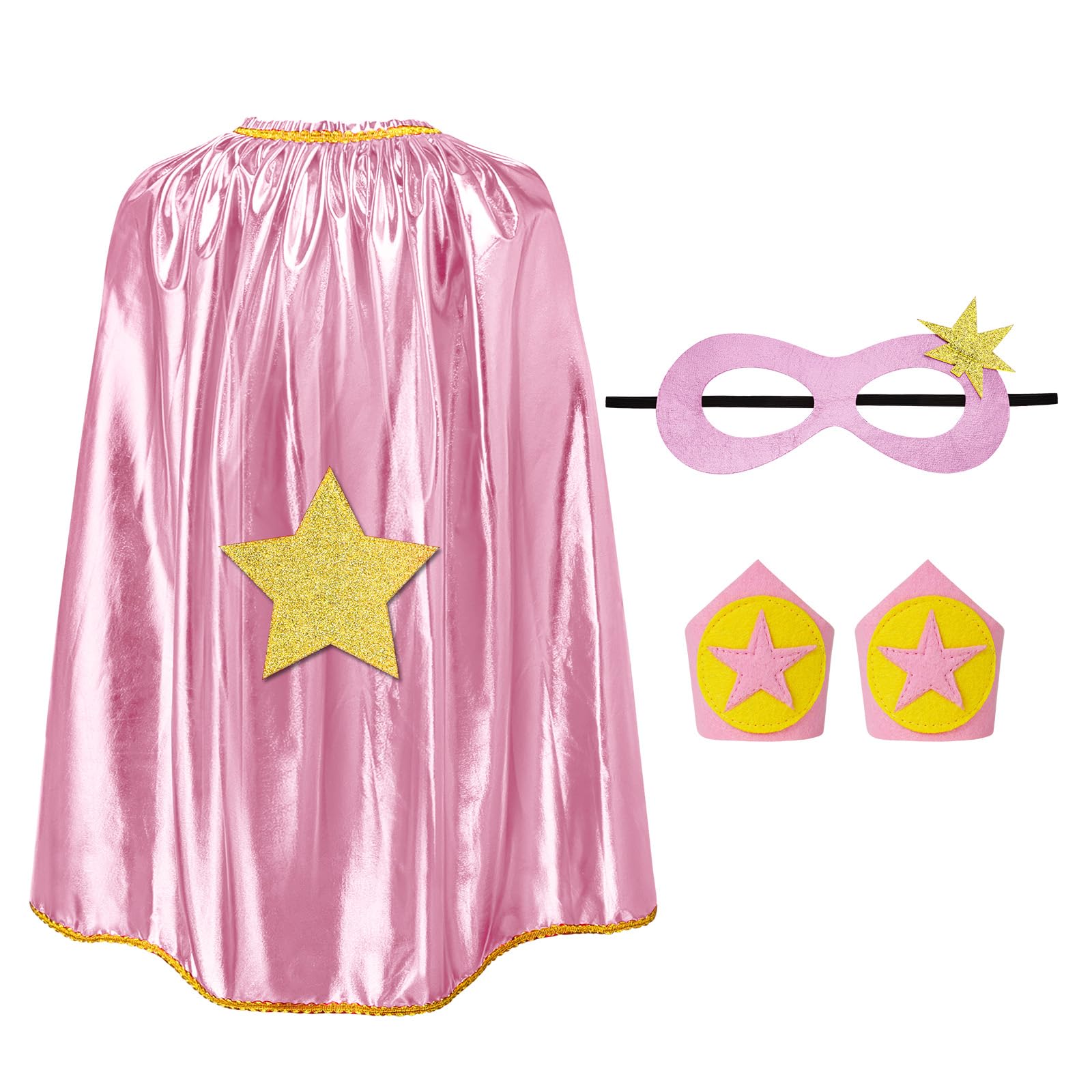 AUYAO Super-heroes Costumes Heroes Capes Kit, Kids Capes Cloak Dress Up Set with Mask and Wristband, 3Pcs Girls Princess Costumes Capes for Halloween Christmas Birthday Party(Pink)