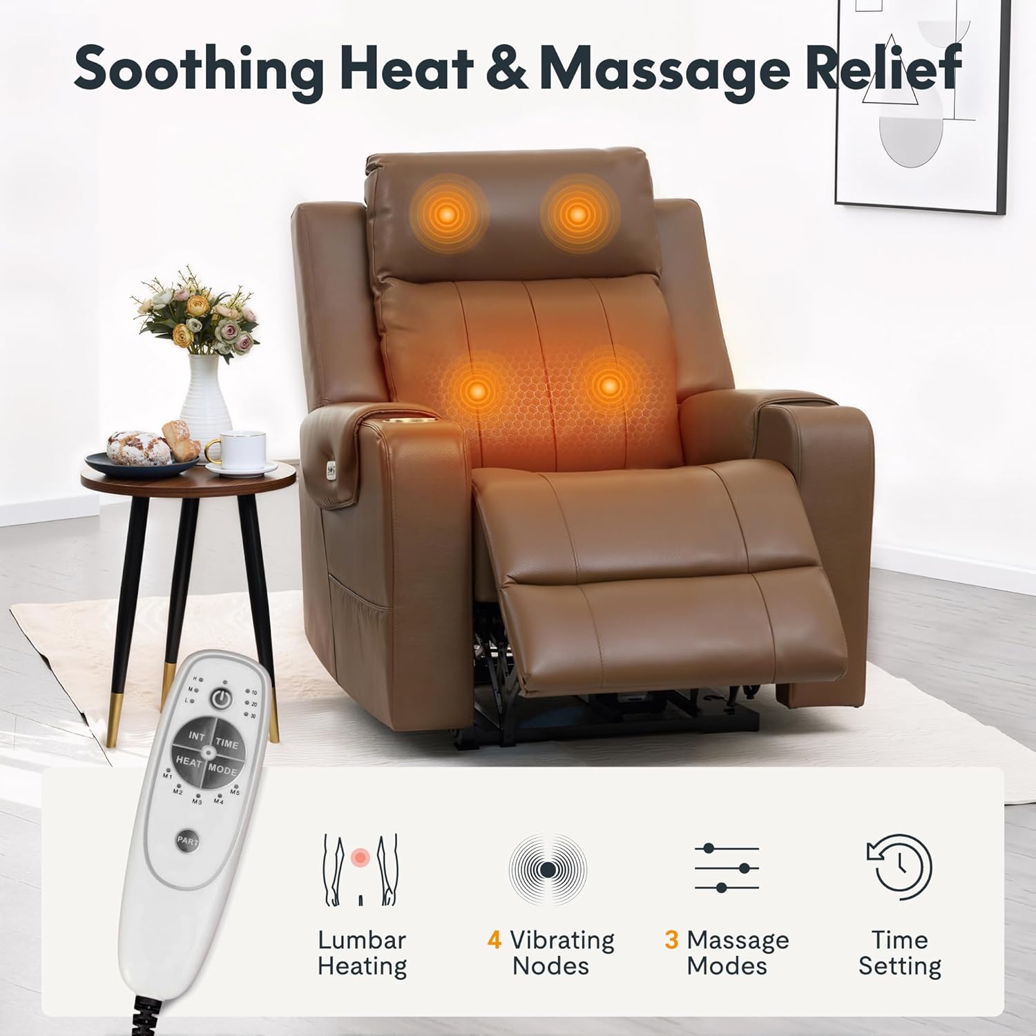 A person adjusting the 3-level headrest of the FlexiSpot Truffle Power Recliner for personalized comfort.