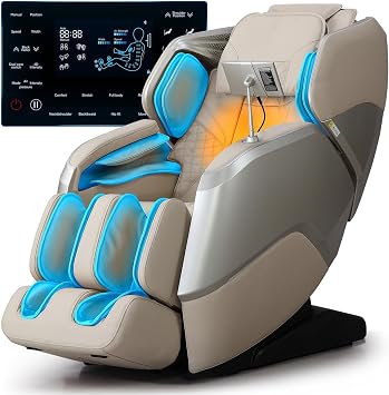 4D Massage Chair Full Body Zero Gravity Shiatsu, Beige Brown | 20 Auto Programs, Body Scan, Full-Body Airbags, Foot Rollers, Back Heat, Bluetooth Speakers, Adjustable Intensity