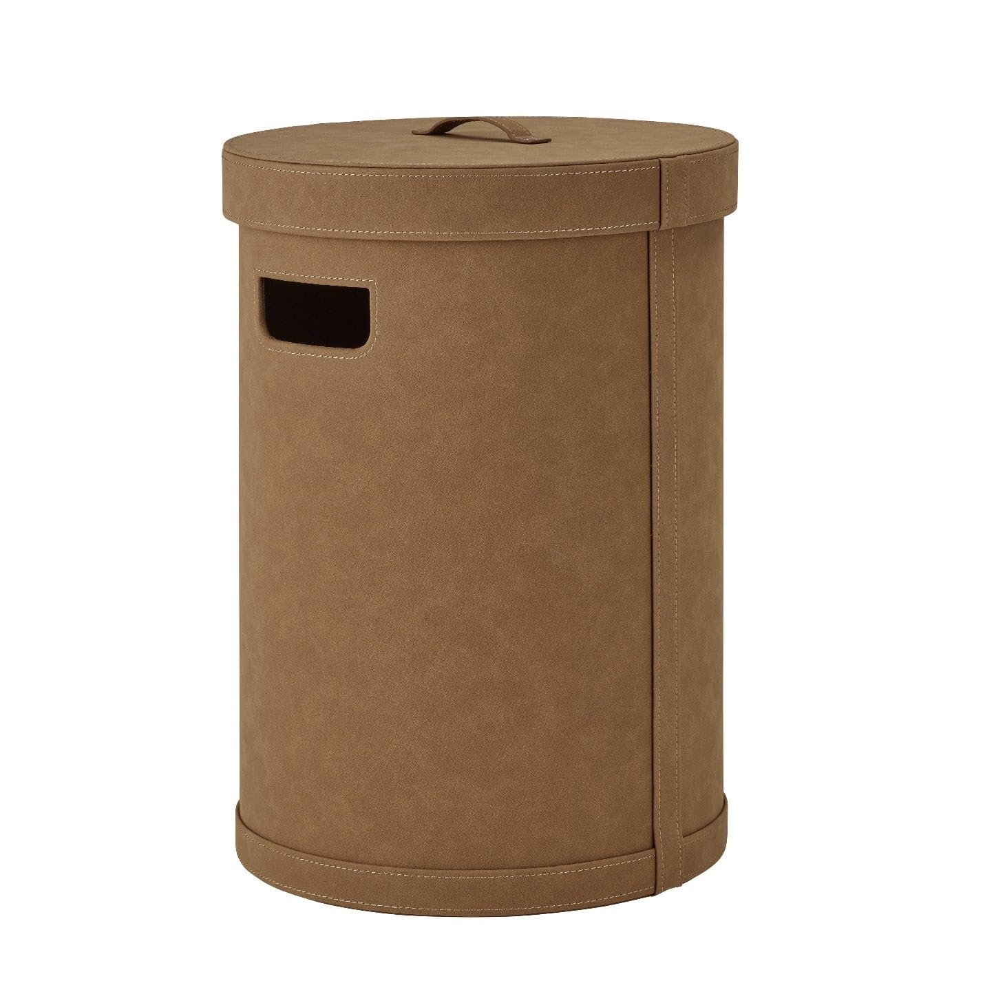 blomus Wäschesammler -SAHLA- | Wäschekorb mit Deckel | Ø 40 x 54H cm | 68 Liter | Farbe Indian Tan | Wäschebox aus Leder