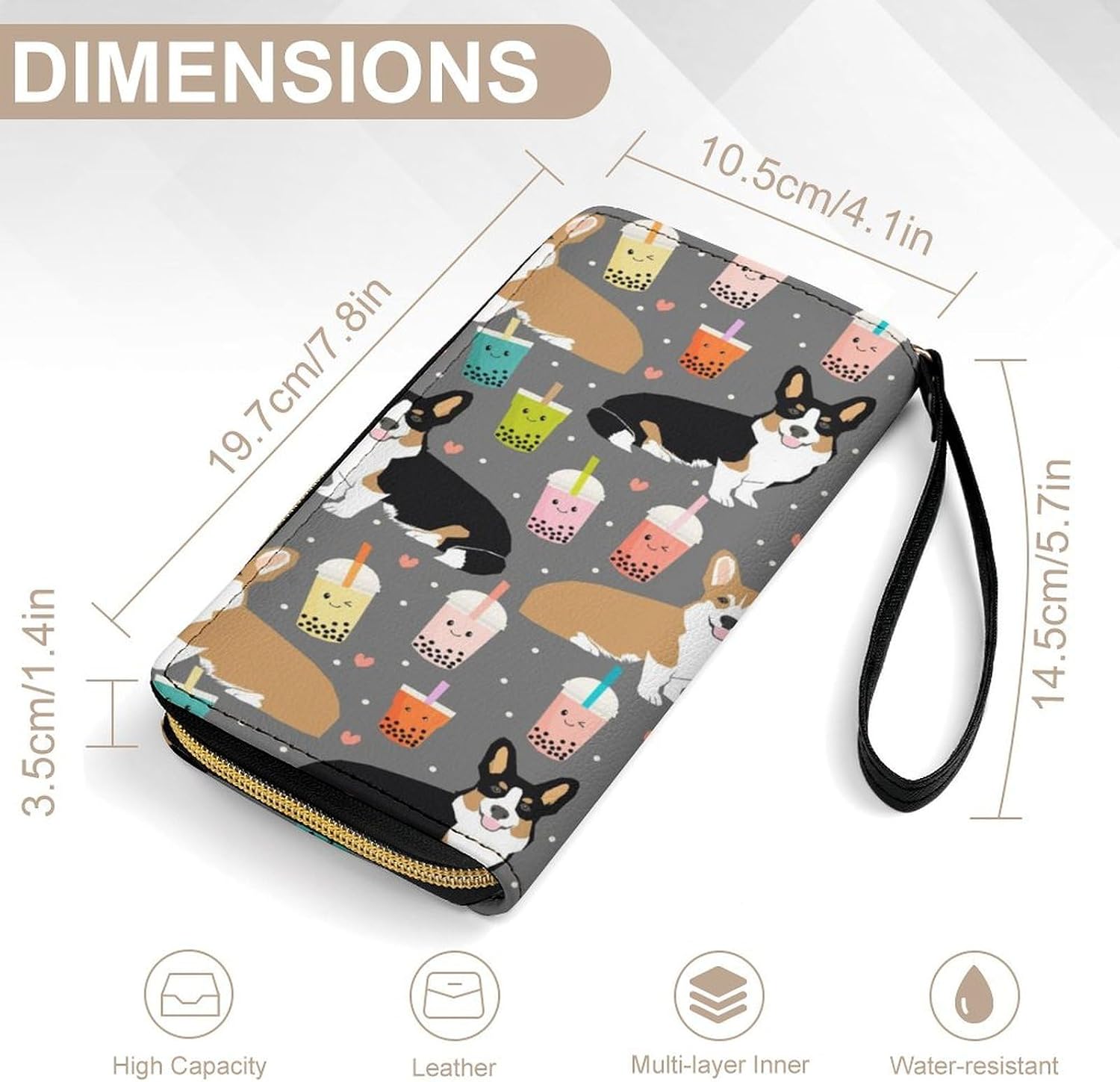 Cute Corgi Pet And Milk Tea PU Leather Stylish Wallet image 2