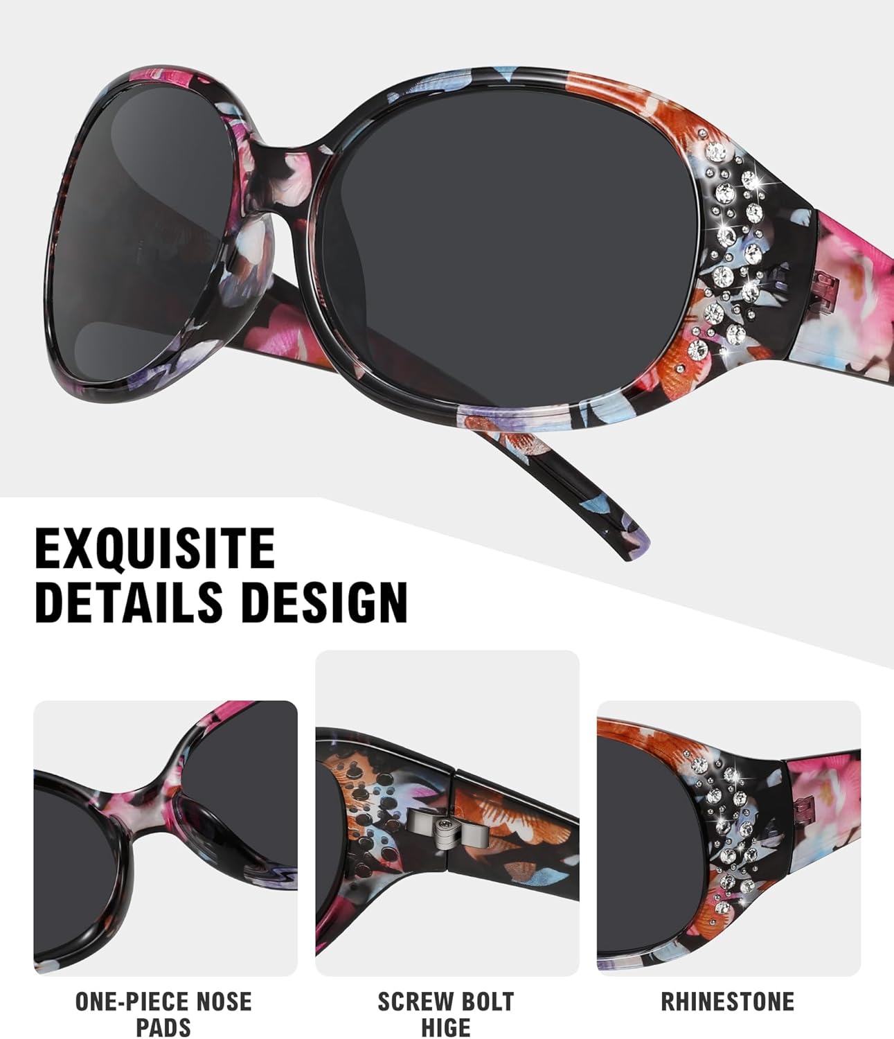 MEETSUN Retro Polarized Sunglasses for Women Trendy Rhinestone 60s 70s 80s Classic Driving Sun Glasses UV Protection
