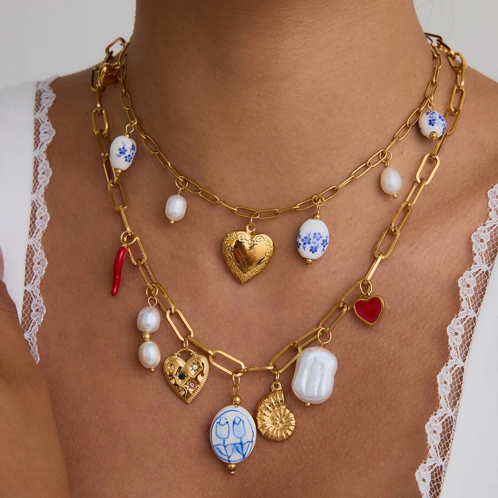 Collar Colgante Cadena Hombre Mujer Joyas Necklace Collar con Colgante De Corazón para Mujer Accesorios
