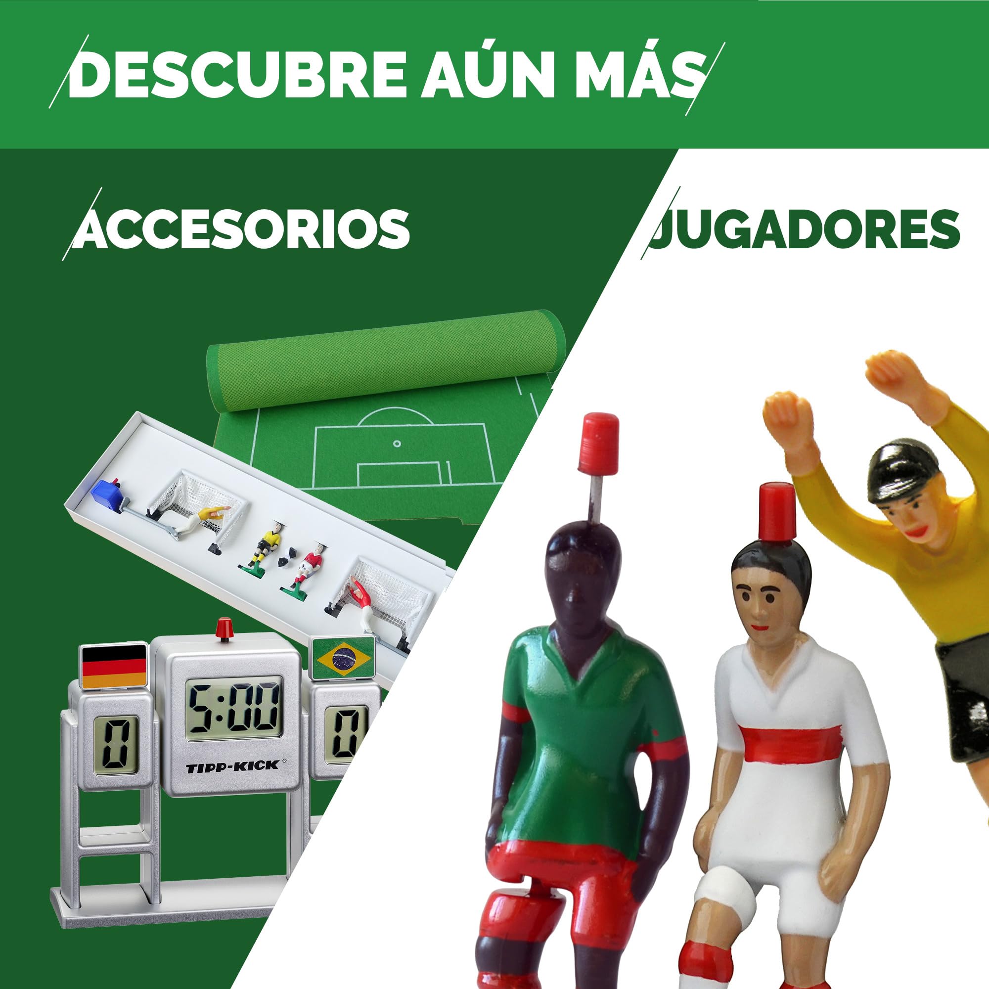 TIPP-KICK Retro 80x47 cm – Futbolín Listo para Jugar con 2X Jugadores, 2X guardametas, 2X porterías, 2X Pelotas I Terreno de Juego de Fieltro