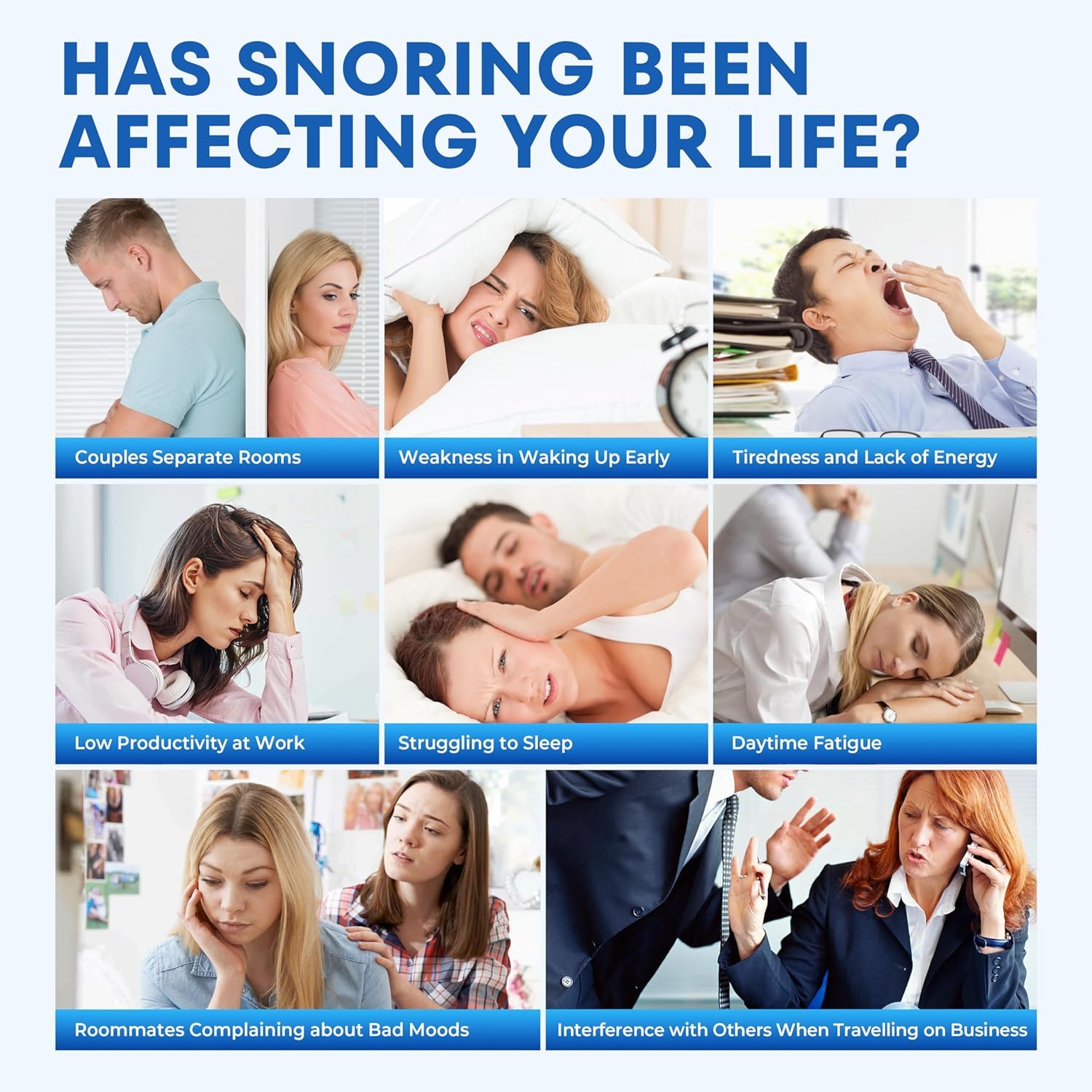 Anti Snoring Devices for Sleep: Adjustable Snoring Solution - Essentials for men obese snorers aged 20-45 - Medium size(Water Blue) — view 7