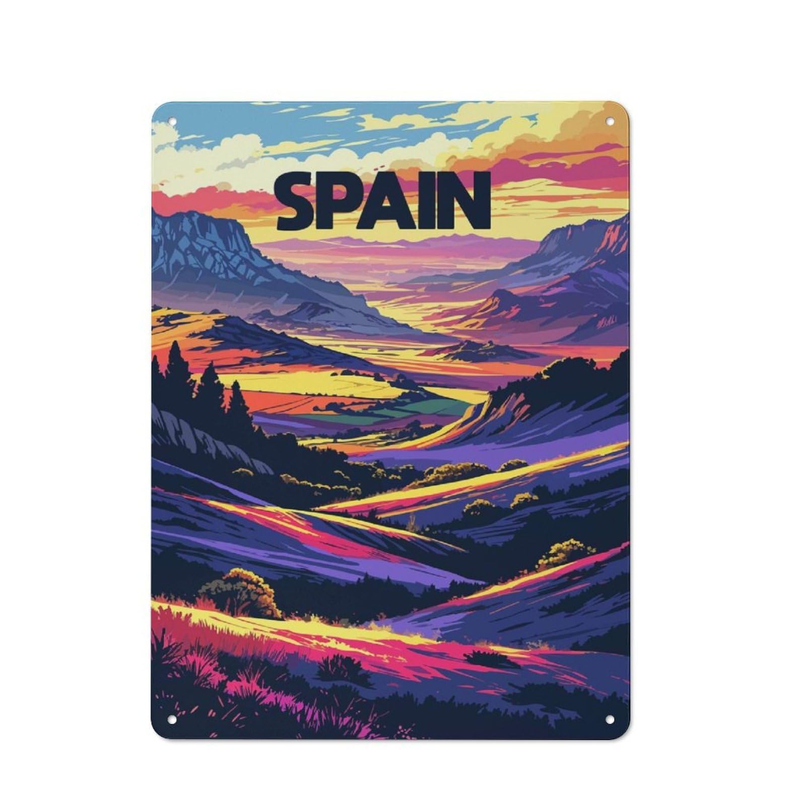 Junmoney Style-6 Simple Retro Spain Landscape Art Metal Desk Wall Sign 40X30cm, Studio Wall Plaque For Workspace, Cafe, Shop Or Desk Area