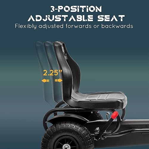Miniatura 3 de Aosom Go Kart con pedal para niños, juguetes para montar al aire libre con asiento ajustable, manejo afilado, freno de mano, 4 ruedas de goma