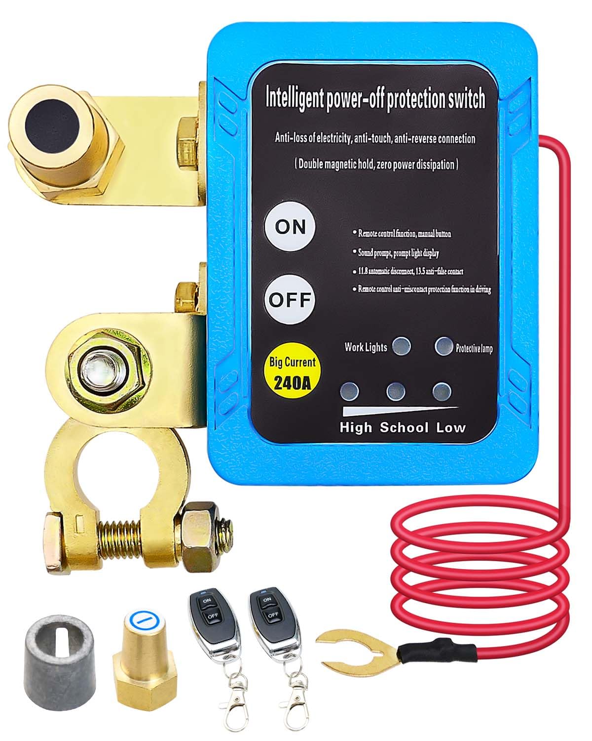 12V 240A Remote Battery Disconnect Switch, Car Battery Kill Switch Match 433HMZ Remote Control Key, Automatic Battery Shut Cut Off Kill Switch for Car