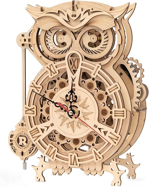 ROKR Owl Clock 3D Wooden Model Kits For Adults Wooden Puzzle for Adult