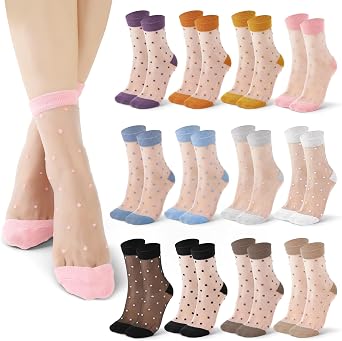 Women Sheer Ankle Sock Cute Ultra-thin Transparent Mesh Socks | 12 Pairs, See Through Crew, Breathable Elastic Nylon, 3 Styles Available, Trendy Versatile, Girls Women Size 5-8.5