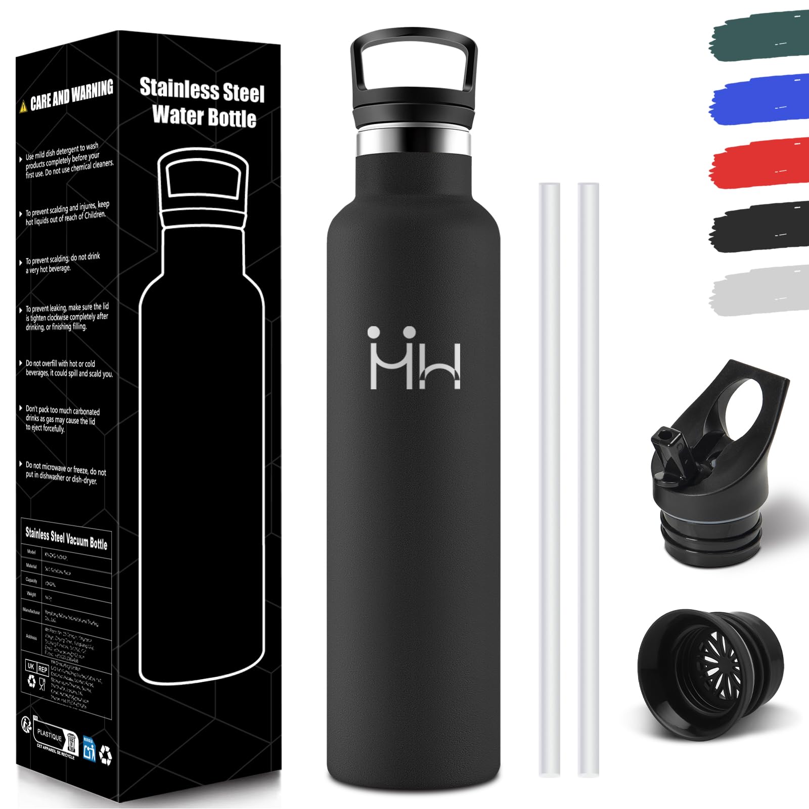 HoneyHolly Borraccia 1 Litro, Senza BPA, Bottiglia Termica, Sottovuoto a Doppia Parete, Borracce Termiche, 18/8 Acciaio Inox, Borraccia Termica con Cannuccia, Termos per Palestra, Sport, Bici