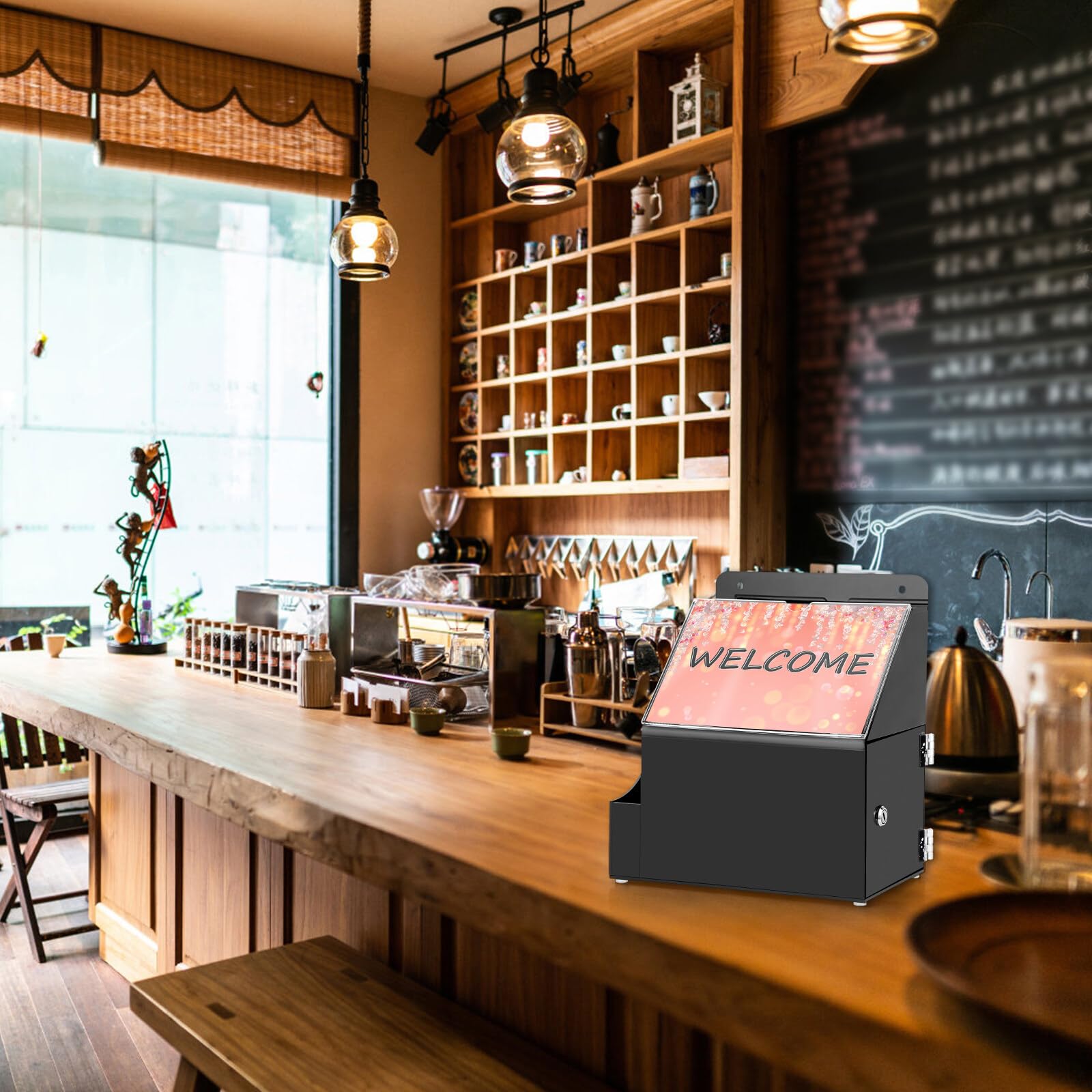 Acrylspendenbox Vorschlagsbox mit Schildhalter Wand Montierbare Visitenkartenbox Wahlurne Kartenbox mit Schloss Aufbewahrungsbox zum Visitenkarten Abstimmen Spenden Sammeln Schwarz