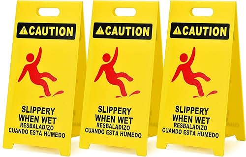 Miniatura 9 de MATTHEW CLEANING - Señales industriales de 19 pulgadas para suelo mojado, paquete de 3 letreros de advertencia multilingües de plástico corrugado