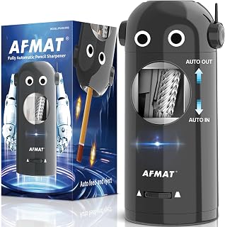 AFMAT Electric Pencil Sharpener for Colored Pencils 7-11.5mm, Fully Automatic Robot Pencil Sharpener, Auto in & Out, Rechargeable Hands-Free for Classroom/Home/Office, Battery Operated, PSX5RB, Gray