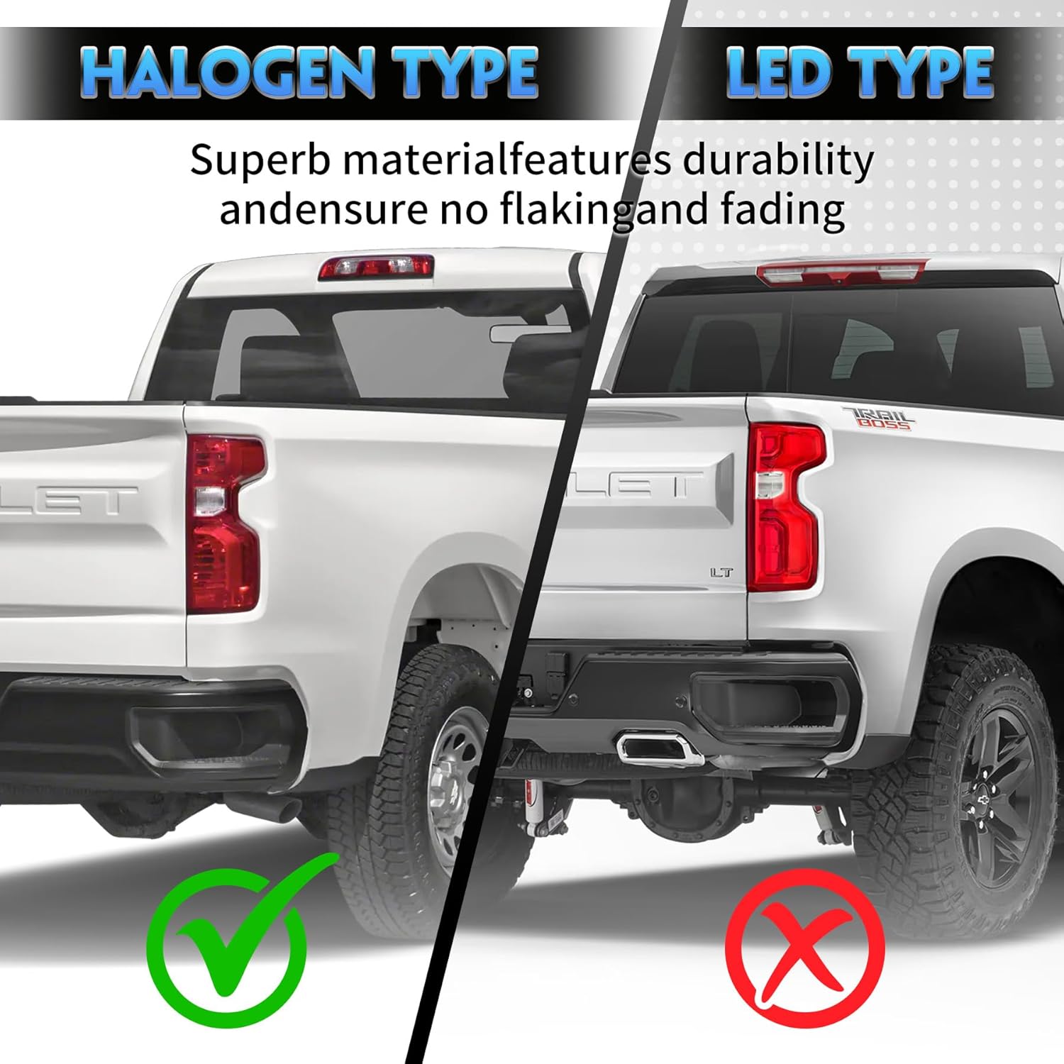 Driver Side Tail Light Assembly Compatible With Chevy Silverado 1500 2500HD 3500HD for 2019-2024, Halogen Type Left Rear Brake Lamp, with Bulb Harness