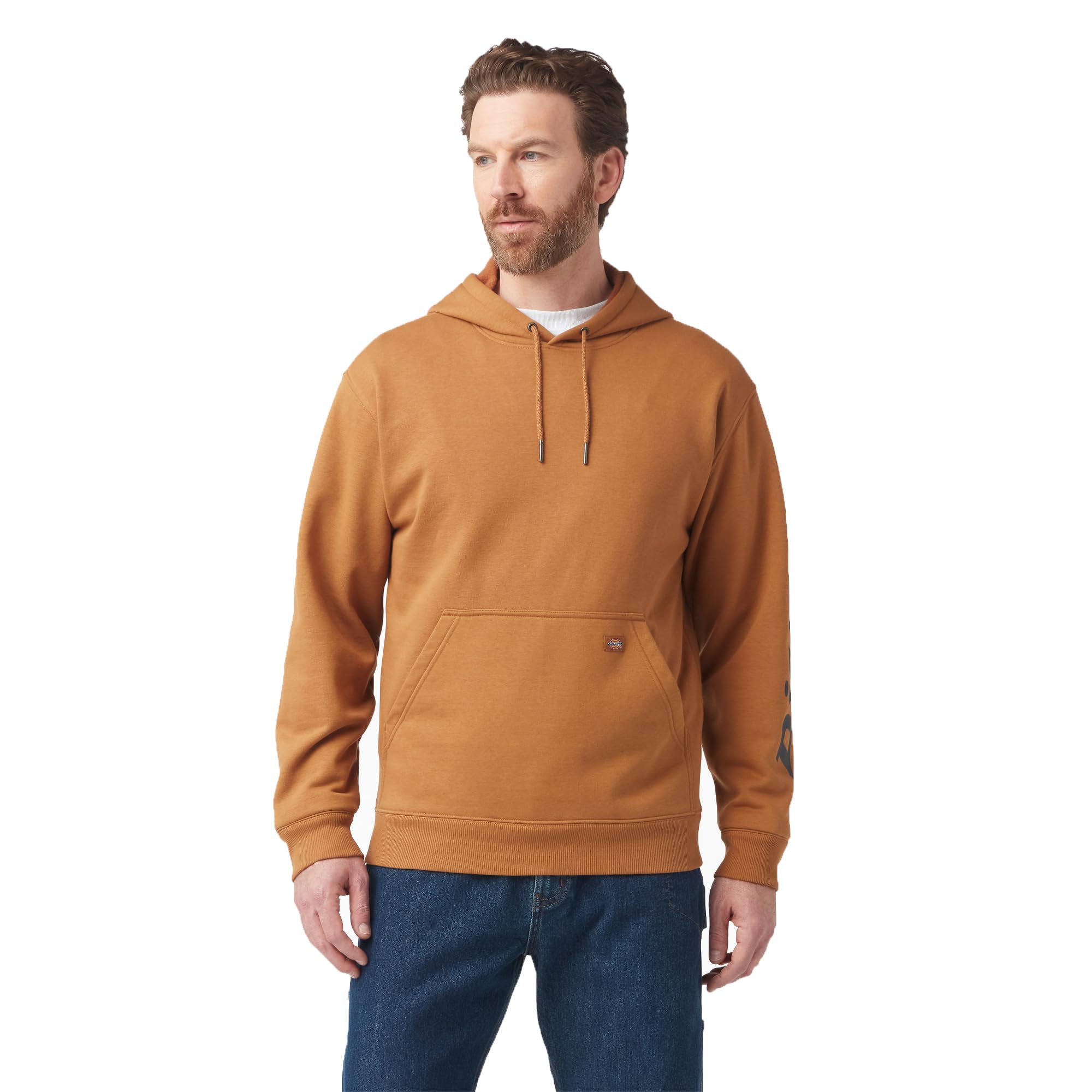 Dickies Men's Wordmark DWR Pullover Fleece Hooded Sweatshirt, Brown Duck, M