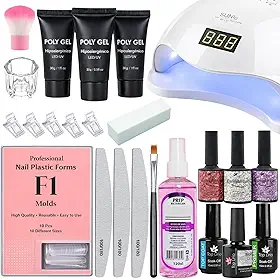 Kit Unhas de Gel Tips Molde F1 Cabine Sun 5 LED UV 48w Digital Polygel Completo Profissional
