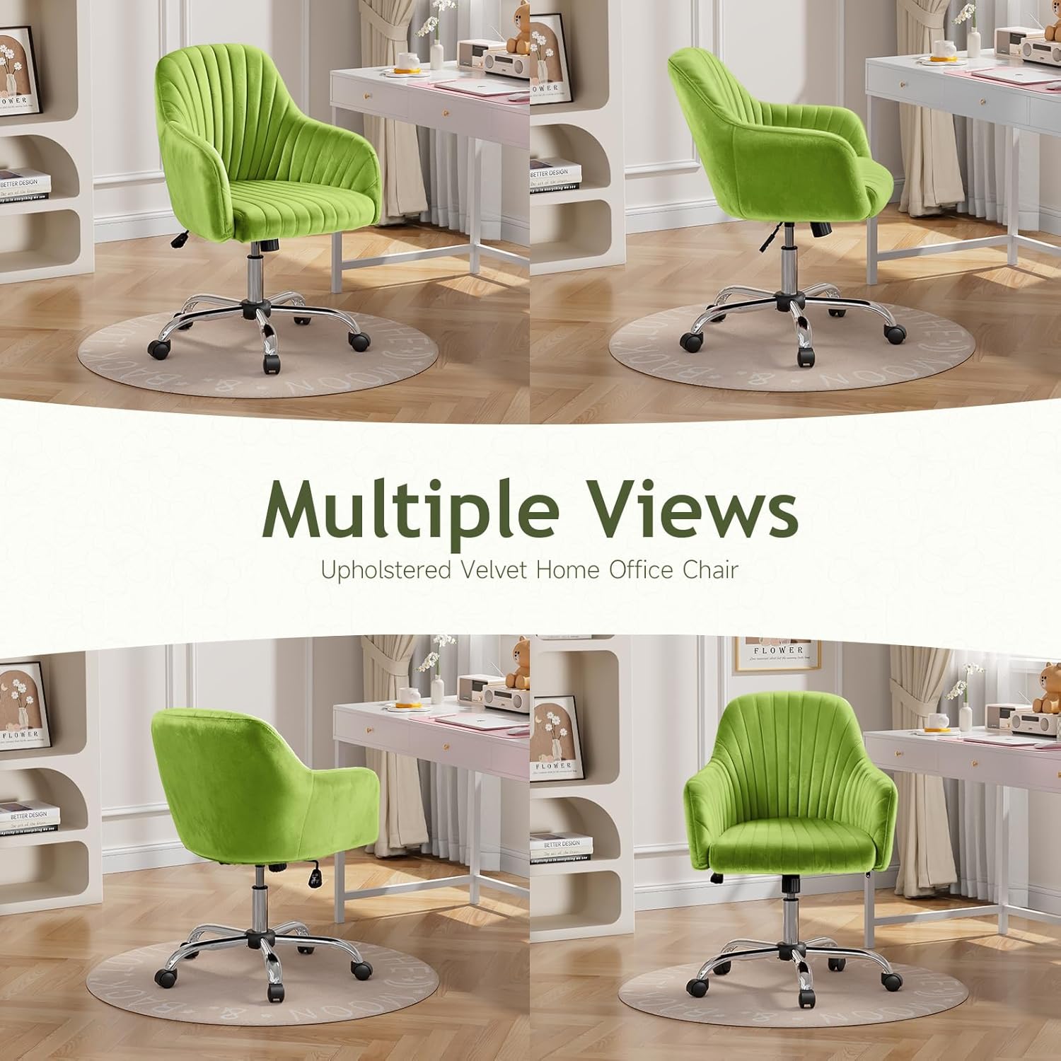 Warmiehomy Velvet Desk Chair for Home Office, Modern Swivel Task Chair, Women Vanity Chairs with Arm Rest for Bedroom Dressing Room, Velvet Moss Green