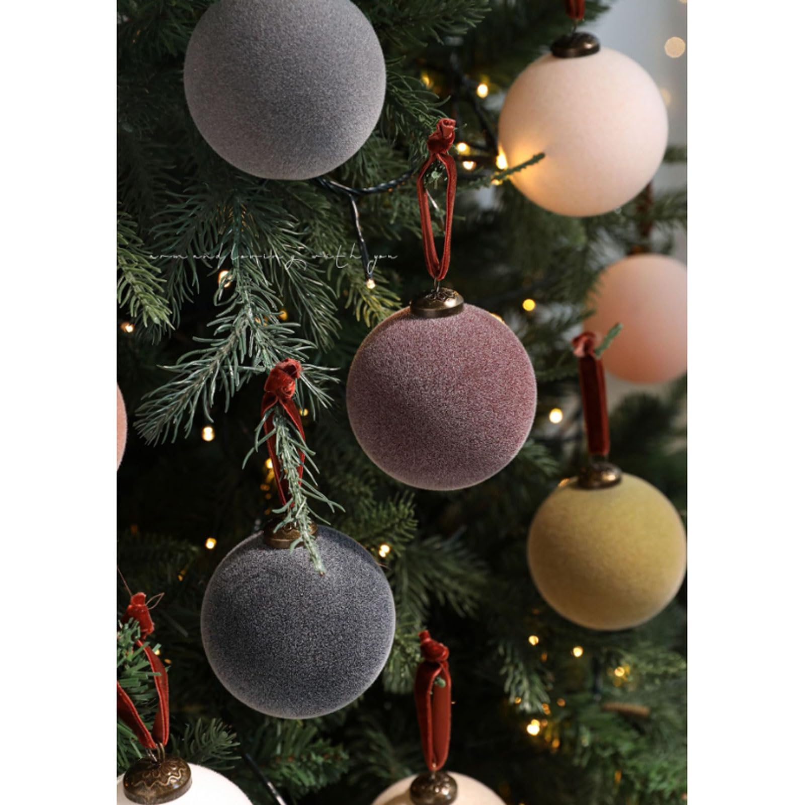 9 szt. aksamitnych bombek choinkowych 3,15" w stylu vintage, flokowane, dekoracyjne bombki wiszące, nietłukące się plastikowe ozdoby choinkowe(Schwarz)