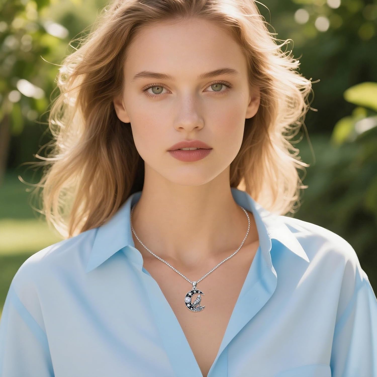 Crescent Moon and Wolf Necklace, 925 Sterling Silver Natural Moonstone Pendant, Mystical Celestial Animal Jewelry Gift for Women - Image 4