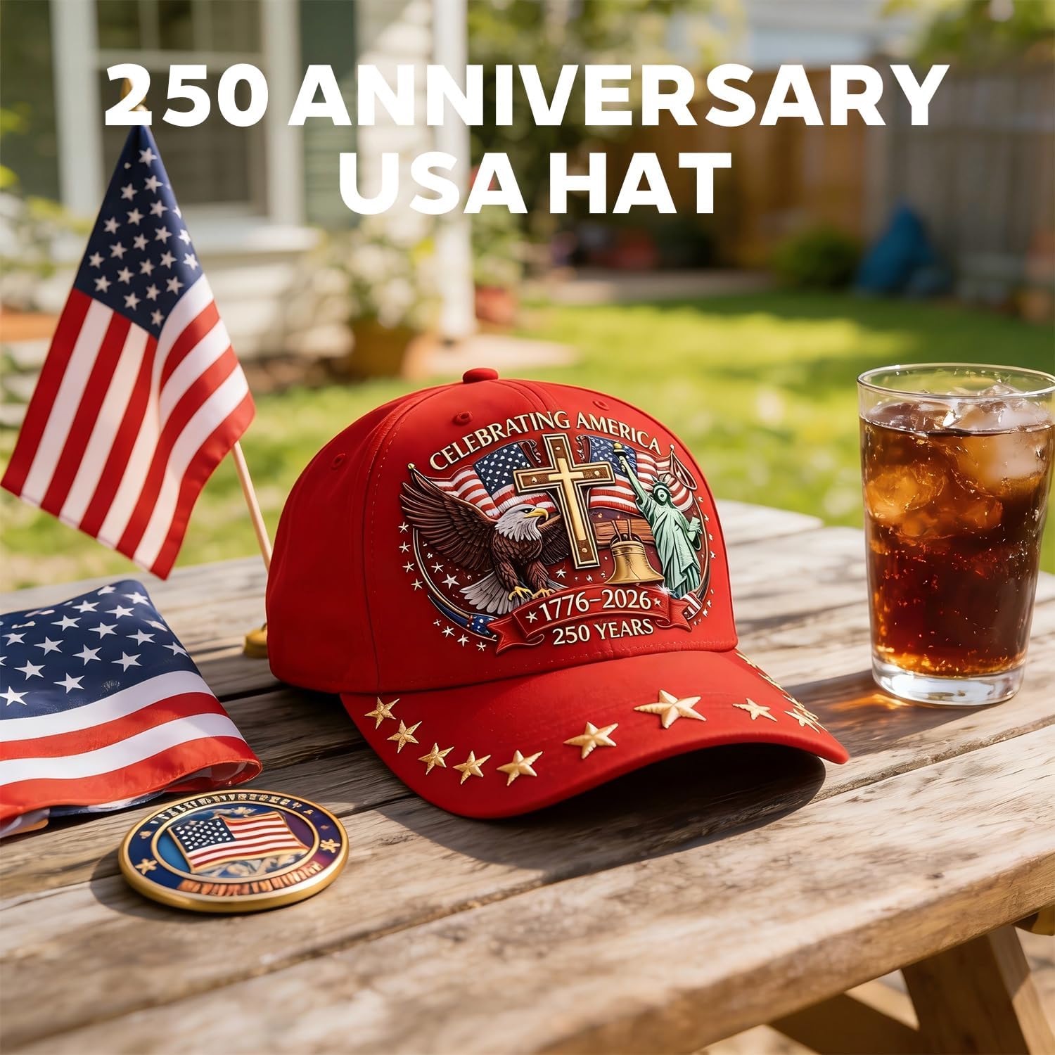 250 Anniversary USA Hat, Adjustable 250 Year American Anniversary Cap, Patriotic Retro Printing Cap for Men - Image 6