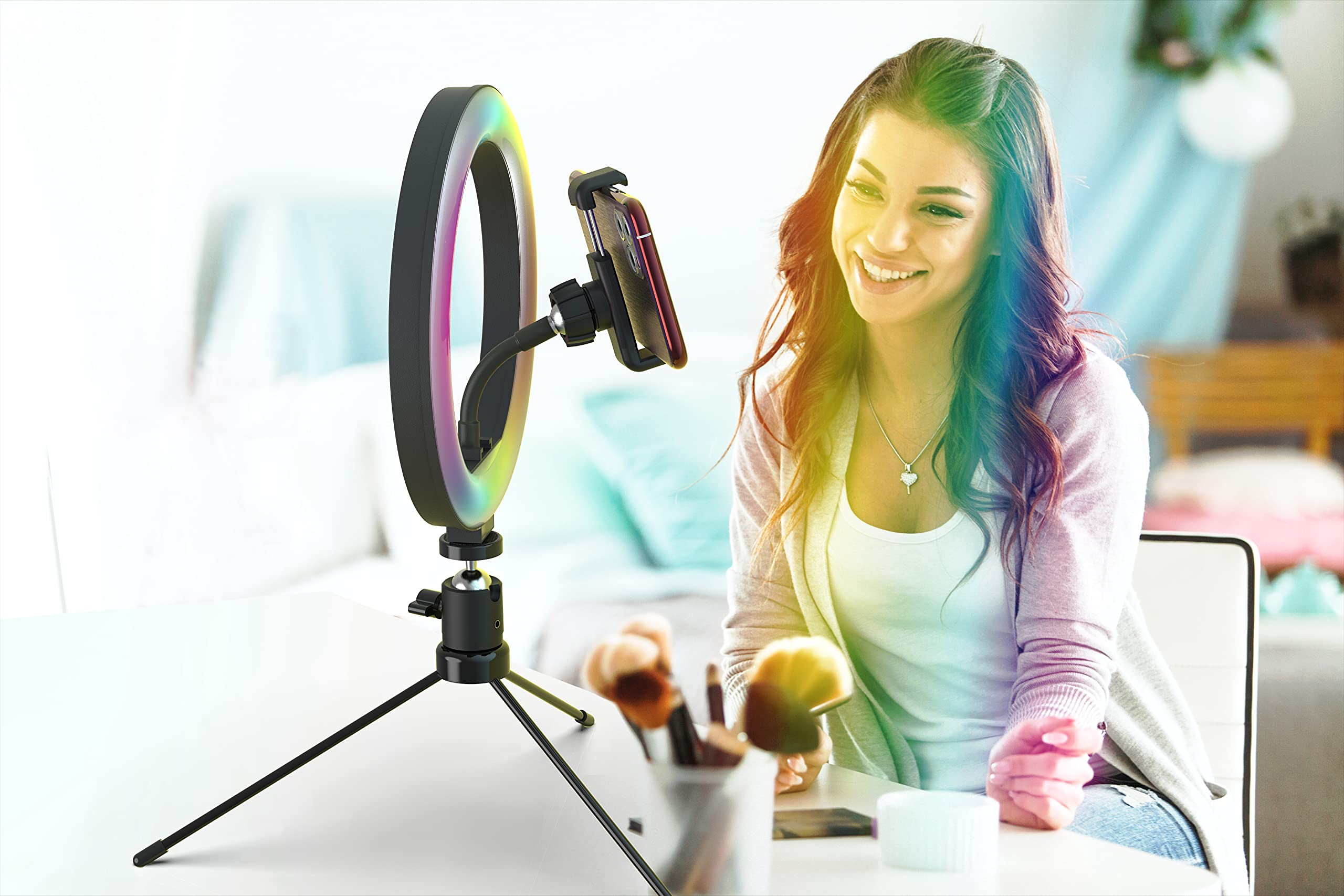 LAVKOW 12 RGB Selfie Ringlicht mit Stativ für 15,99