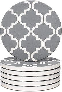 Lifver セラミックドリンクコースター、吸収石コースターセット、グレー ホワイト、6個セット