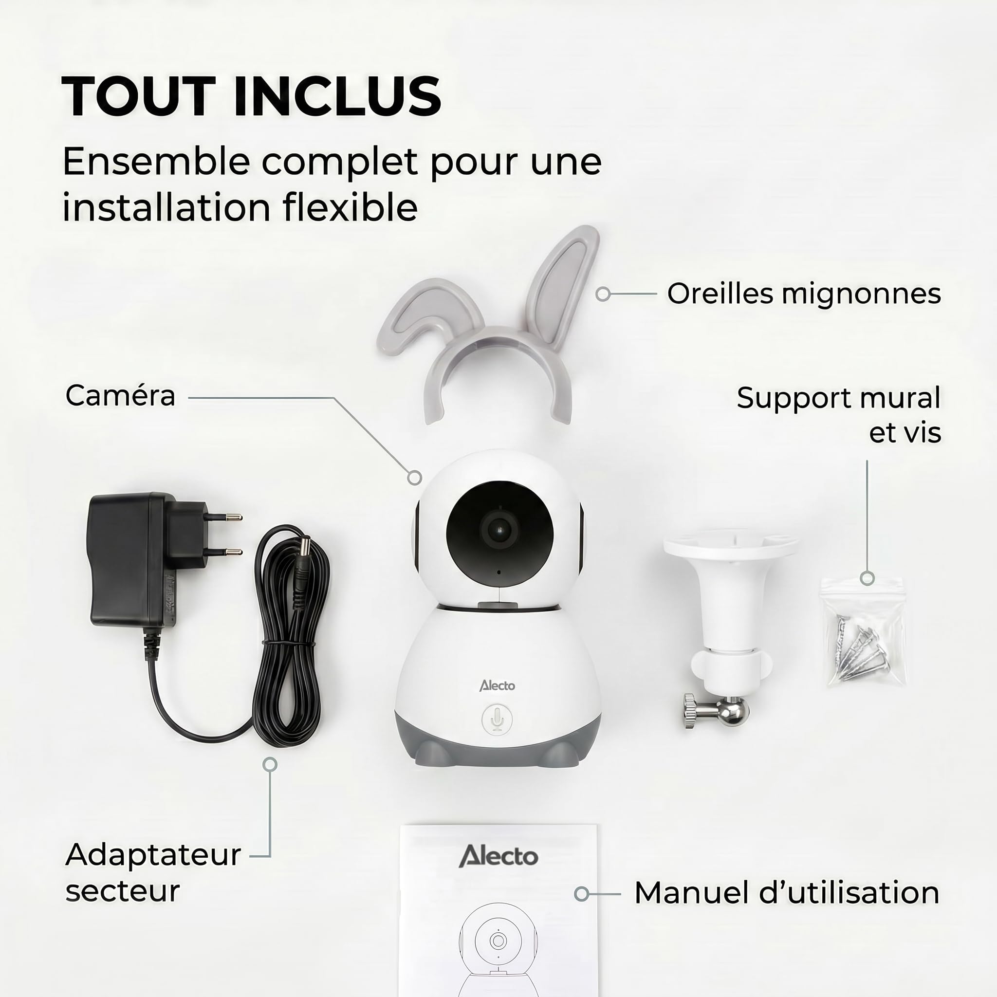Alecto Babyphone WiFi avec caméra - Visiophone Bebe avec caméra et WLAN - SMARTBABY10 Moniteur Vidéo pour Bébé avec Vision Nocturne - Babyphone avec Interphone et Contrôlable par Application - Blanc