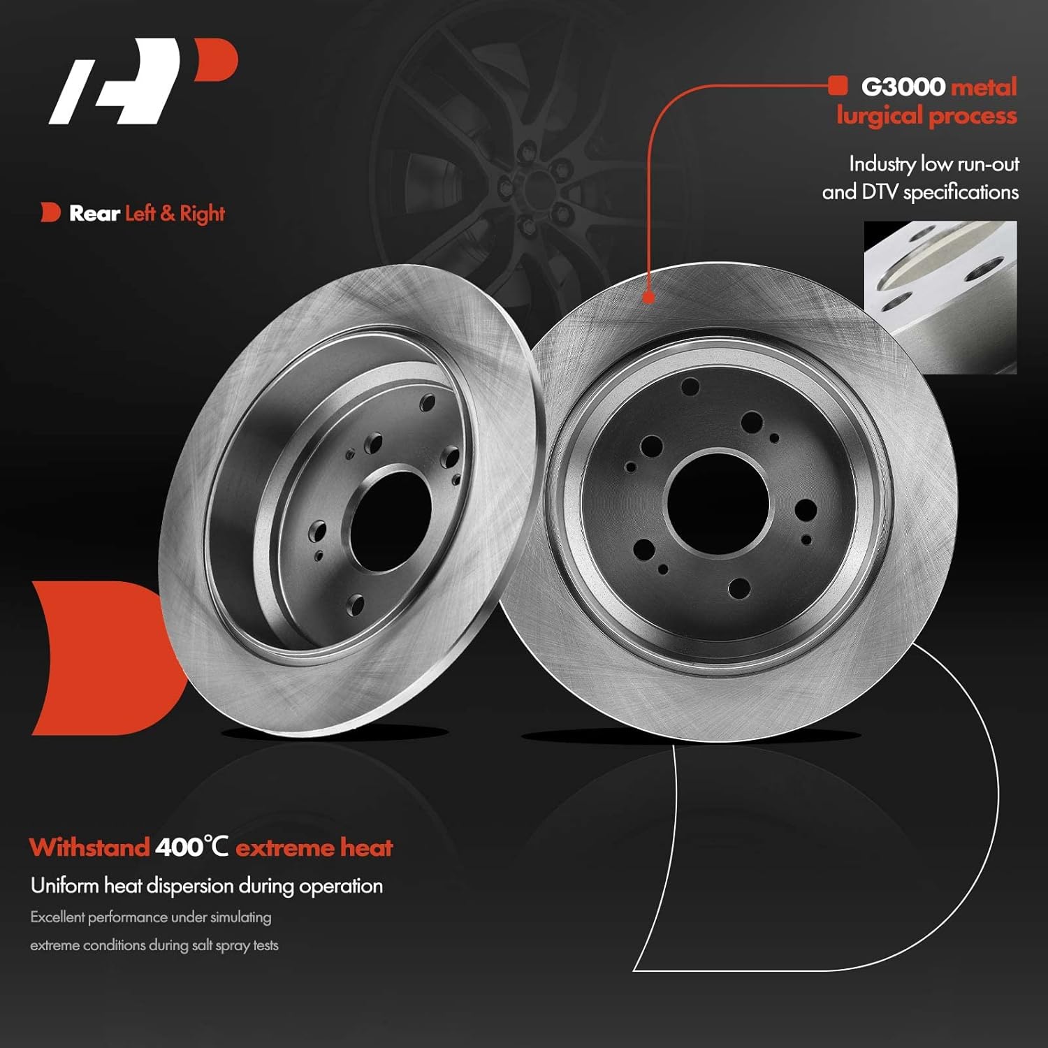A-Premium 12.31 inch (312.8mm) Rear Solid Disc Brake Rotors + Ceramic Pads Kit Compatible with Select Honda Models - Odyssey 2005 2006 2007 2008 2009 2010, 6-PC Set