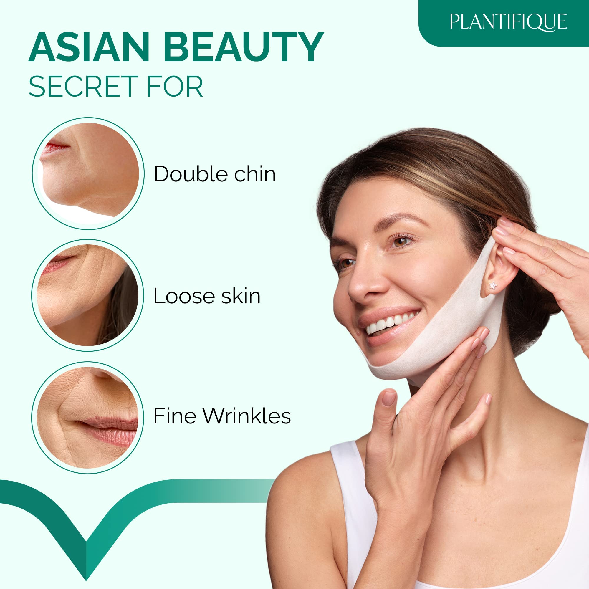 PLANTIFIQUE V-Line Face Lifting Chin Mask, 10 Pack, Hydrogel Chin Strap with Hyaluronic Acid and Aloe Vera - Image 2