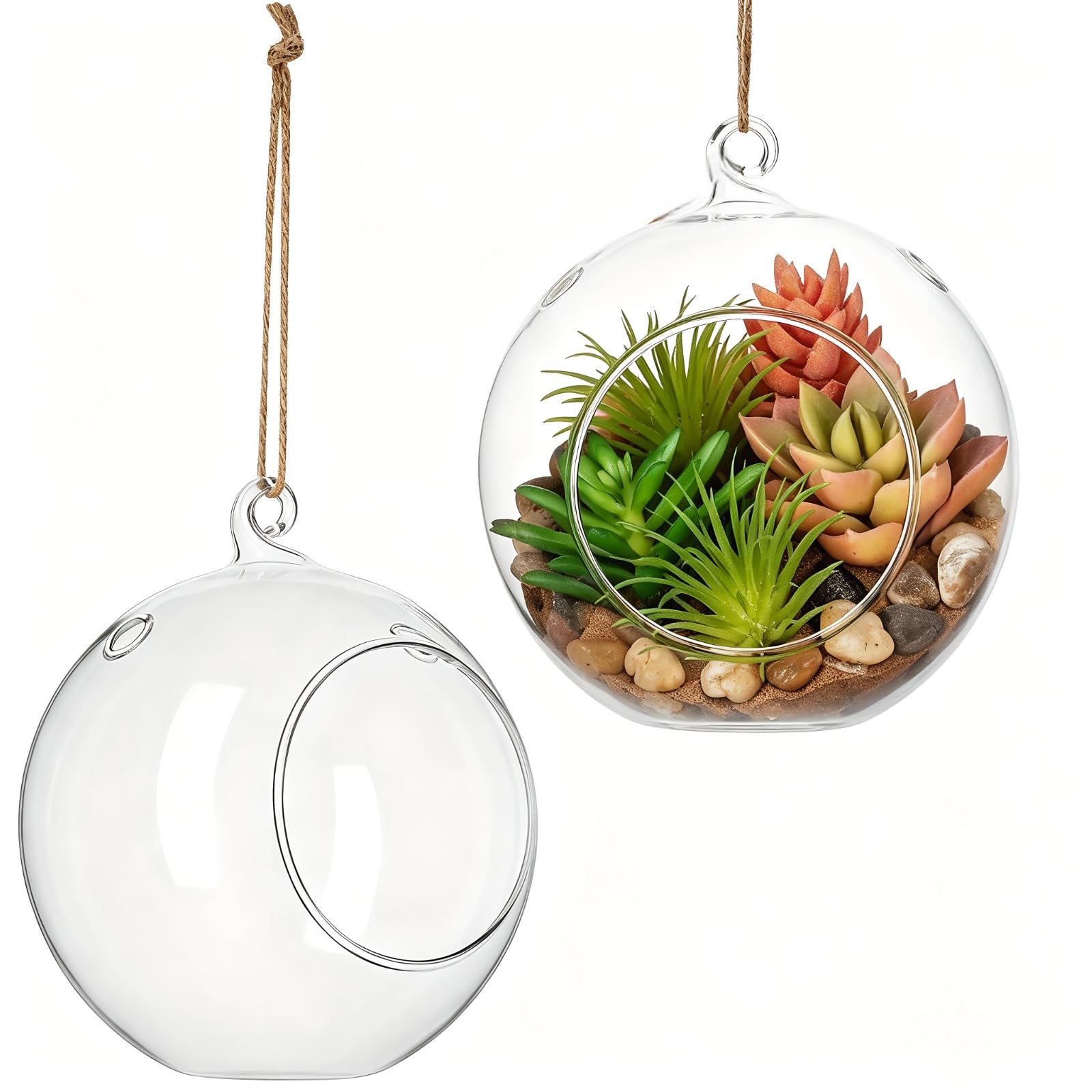 Toddmomy 2pcs Hanging Glass Terrarium Globe, Clear Wall-Mount Planters Pots for Propagating Hydroponics Plants, 10cm Air Plant Holder Vase for Succulents, Micro Landscape Home Decor