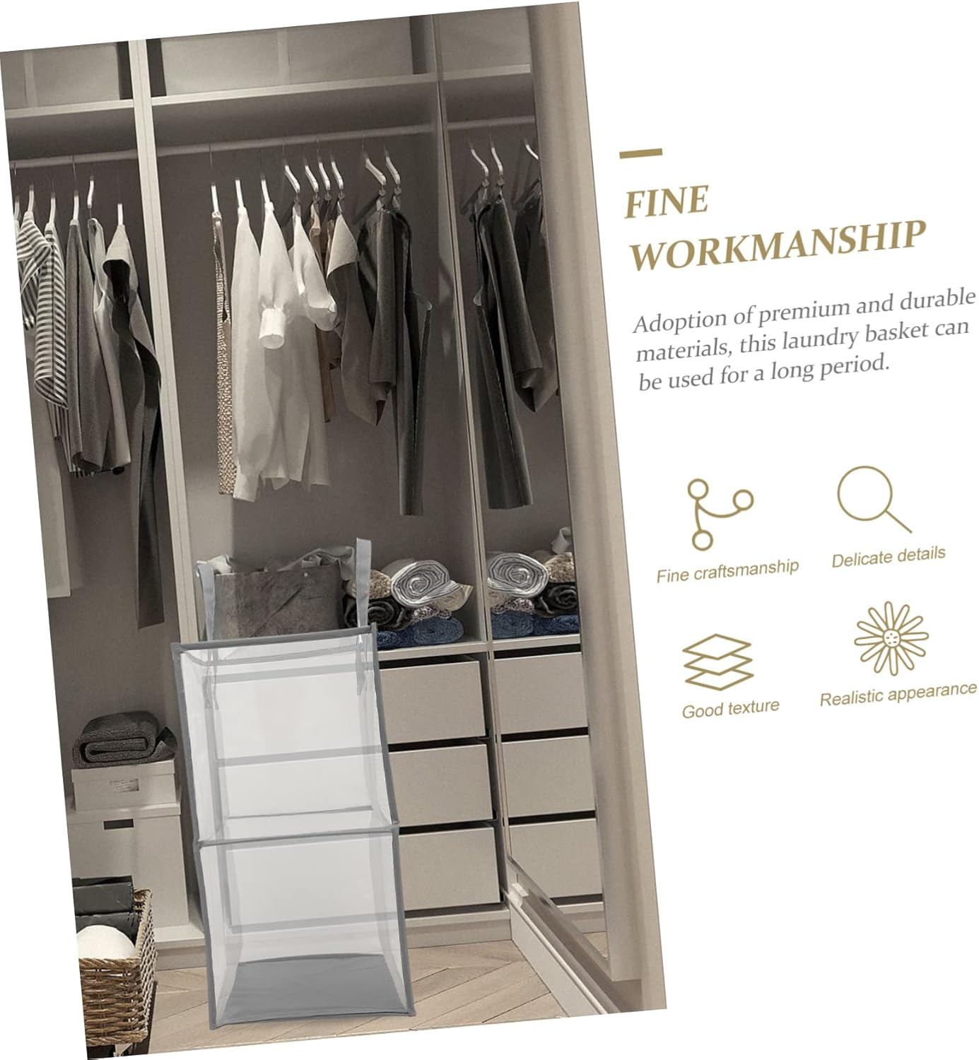 Foldable Laundry Hamper with Handle PP and Polyester Clothes Basket for Household and Travel Portable Double Gray Storage Bin Lightweight and Easy to Carry for Bedroom Closet Dorm