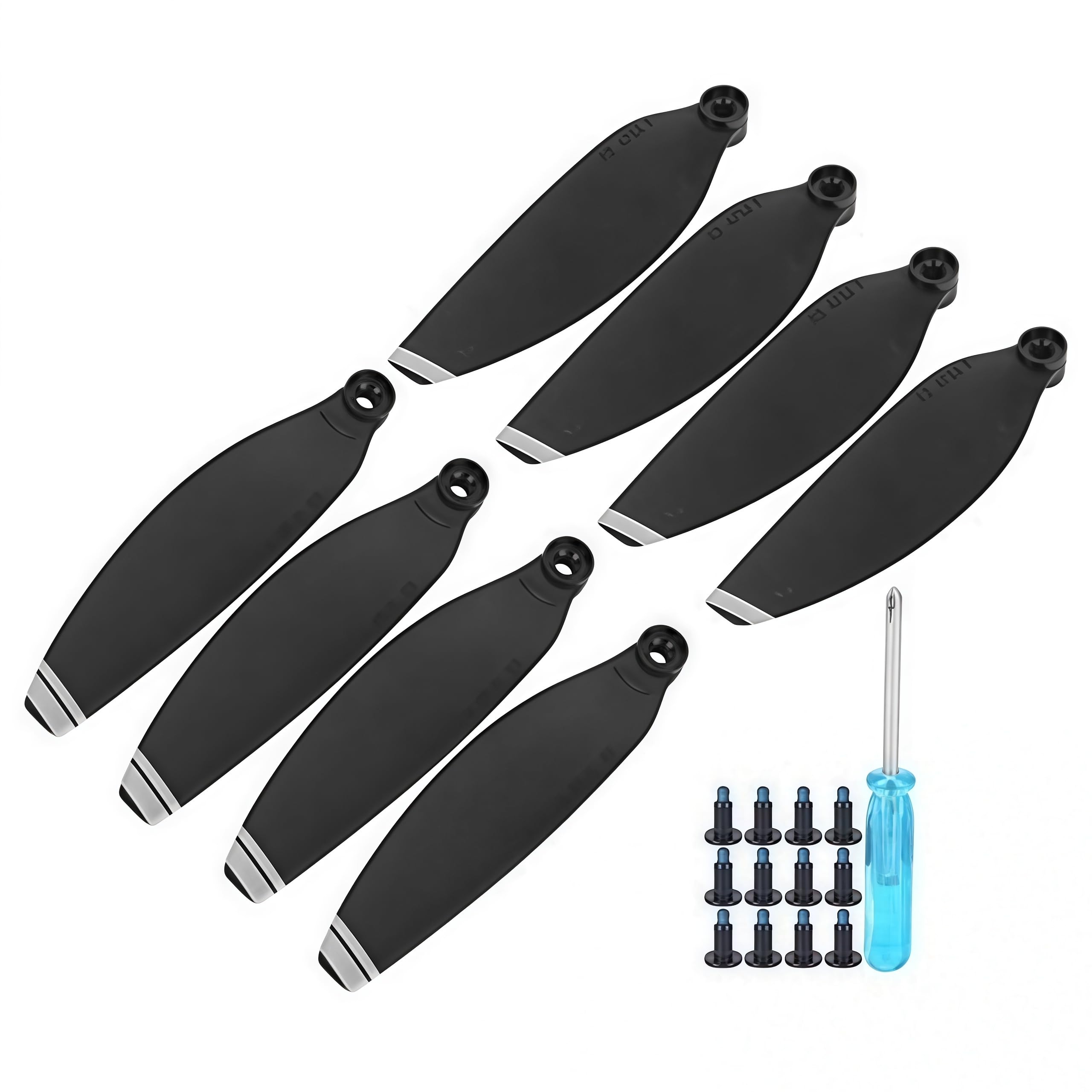 Dilwe Hélice para Mavic Mini, 12 Tornillos + 1 Destornillador + 8 Cuchillas, Juego de Hélices de Vuelo Silencioso, 2 Pares, 2 Colores (Negro con Borde Plateado)