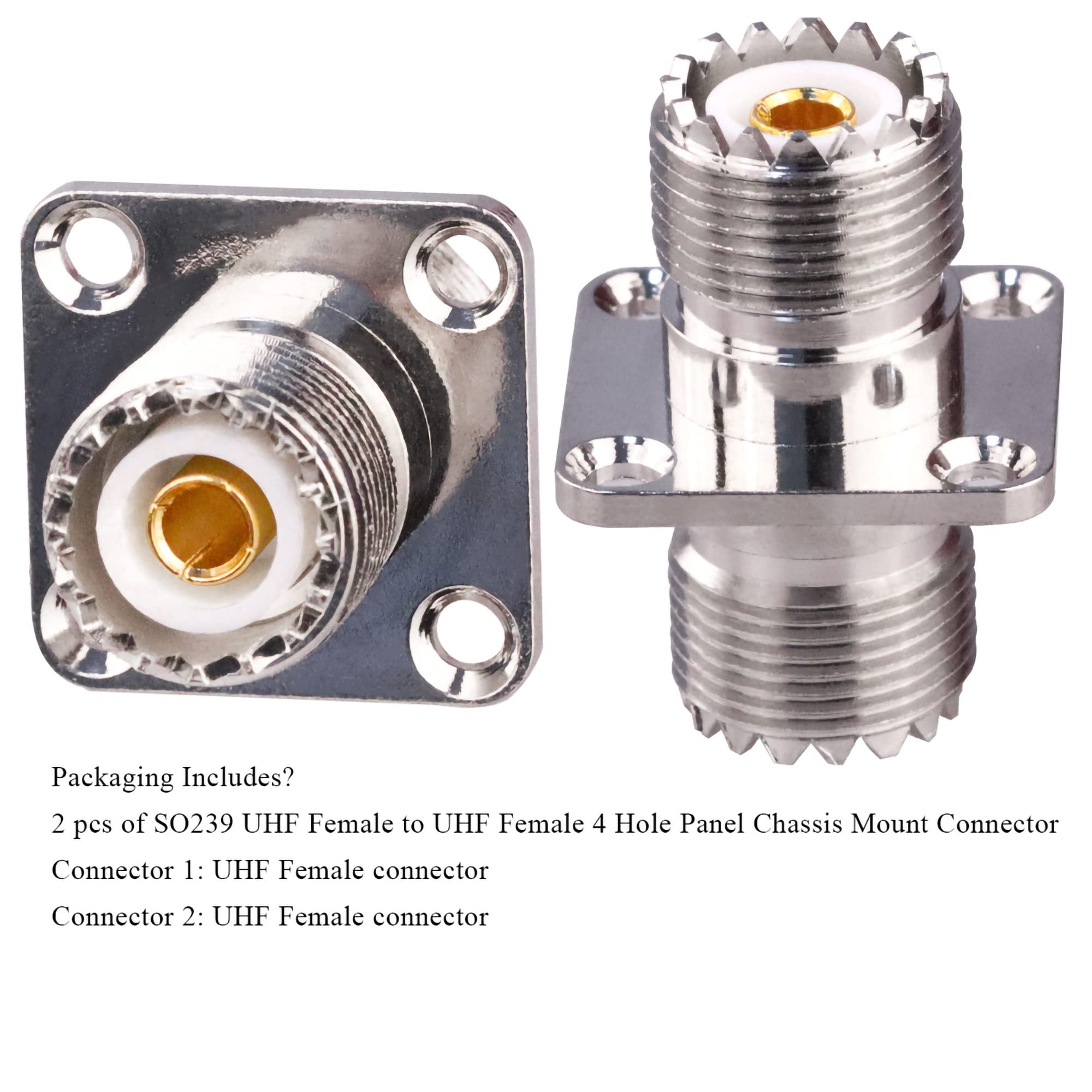TUOLNK UHF Buchse auf UHF Buchse 4 Loch Flansch Panel Chassis Mount Connector SO239 PL259 Koax Überbrückungskabel Anschluss RF Lötkoaxial Adapter Packung mit 2