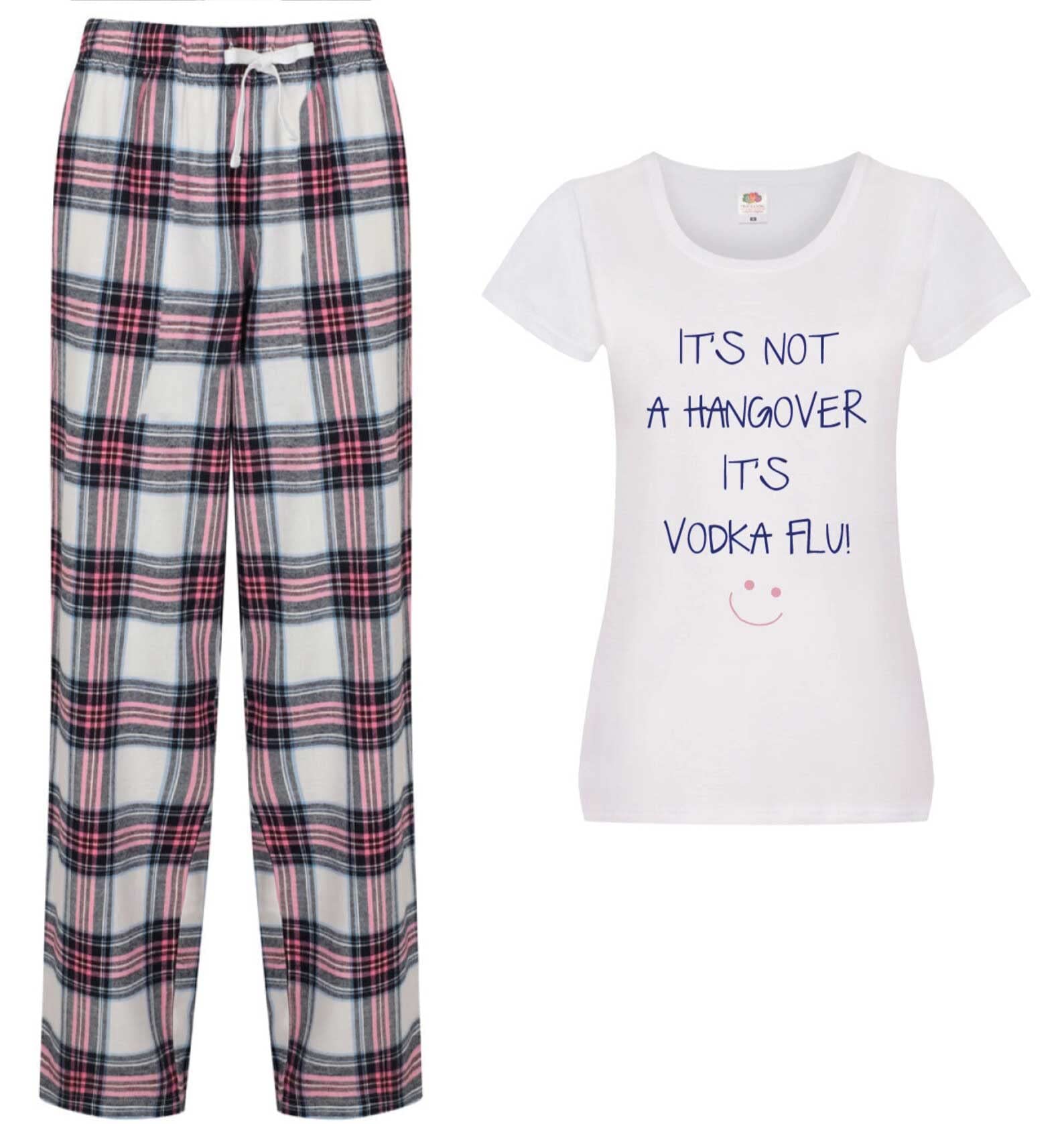 60 Second Makeover Women's Pink Limited It's Not A Hangover It's Vodka Flu Pyjamas For Pjs Pajamas Pjamas Tartan Trouser Bottoms Vodka Gifts Pyjama Family Matching - Small