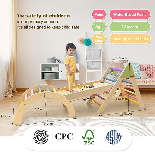 Miniatura 6 de Pikler Triángulo Gimnasio Juguetes de escalada para bebés de 3 piezas, juguetes de escalada plegables para niños pequeños de 1 a 3 años en el