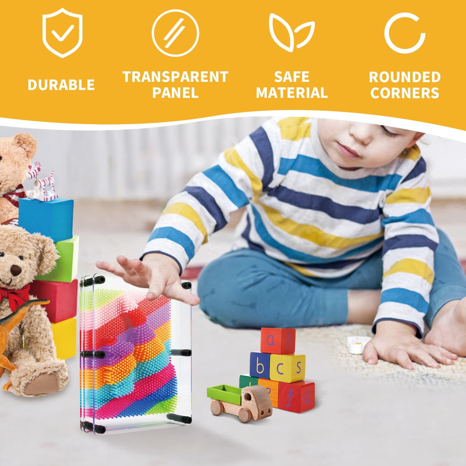 3D Pin Art Toy, Large Size 6" x 8" 3D Pin Art Board, Home Office Decoration, Unique Rainbow Design for Kids and Adults - Image 3