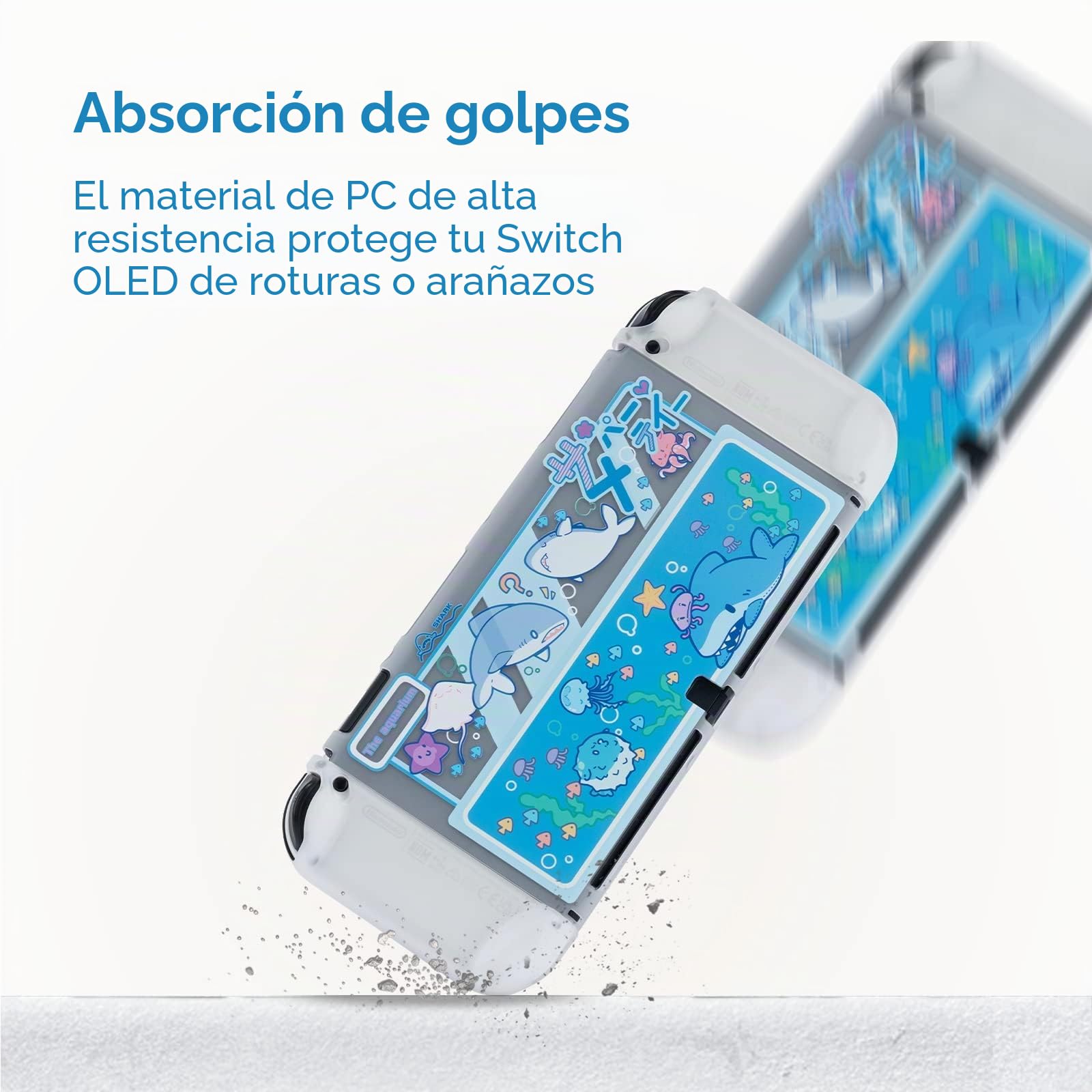 GeekShare - Funda Protectora Delgada Compatible con Consola Nintendo Switch OLED y Joy con, absorción de Golpes y antiarañazos para Switch OLED 2021 - Shark Party (Transparente)