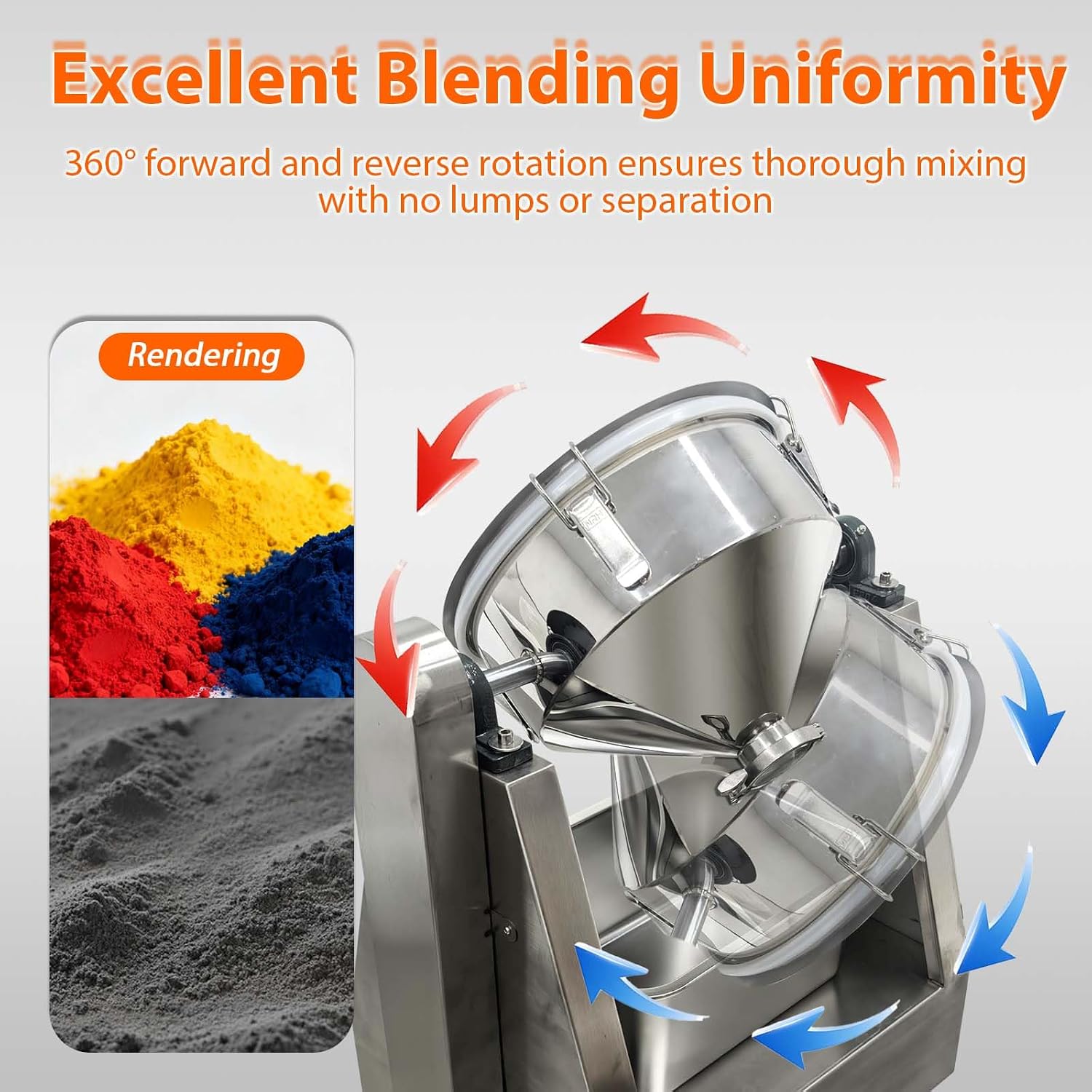 304 Stainless Steel Powder Blender, 10L Adjustable Speed & Time Dry Powder Mixer, Max Load 11Lbs, Mixing Machine for Dry Grain Particle Granula (Lab-Grade Ultra-Quiet)