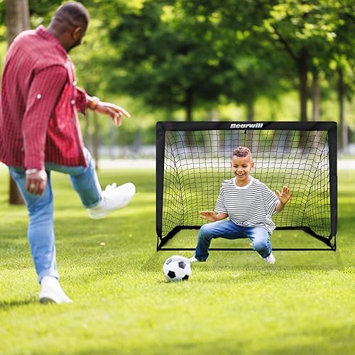 Miniatura 9 de Bearwill Portería de fútbol, porterías de fútbol para niños para patio trasero, juego de 2, red de fútbol portátil de 4 x 3 pies, equipo de