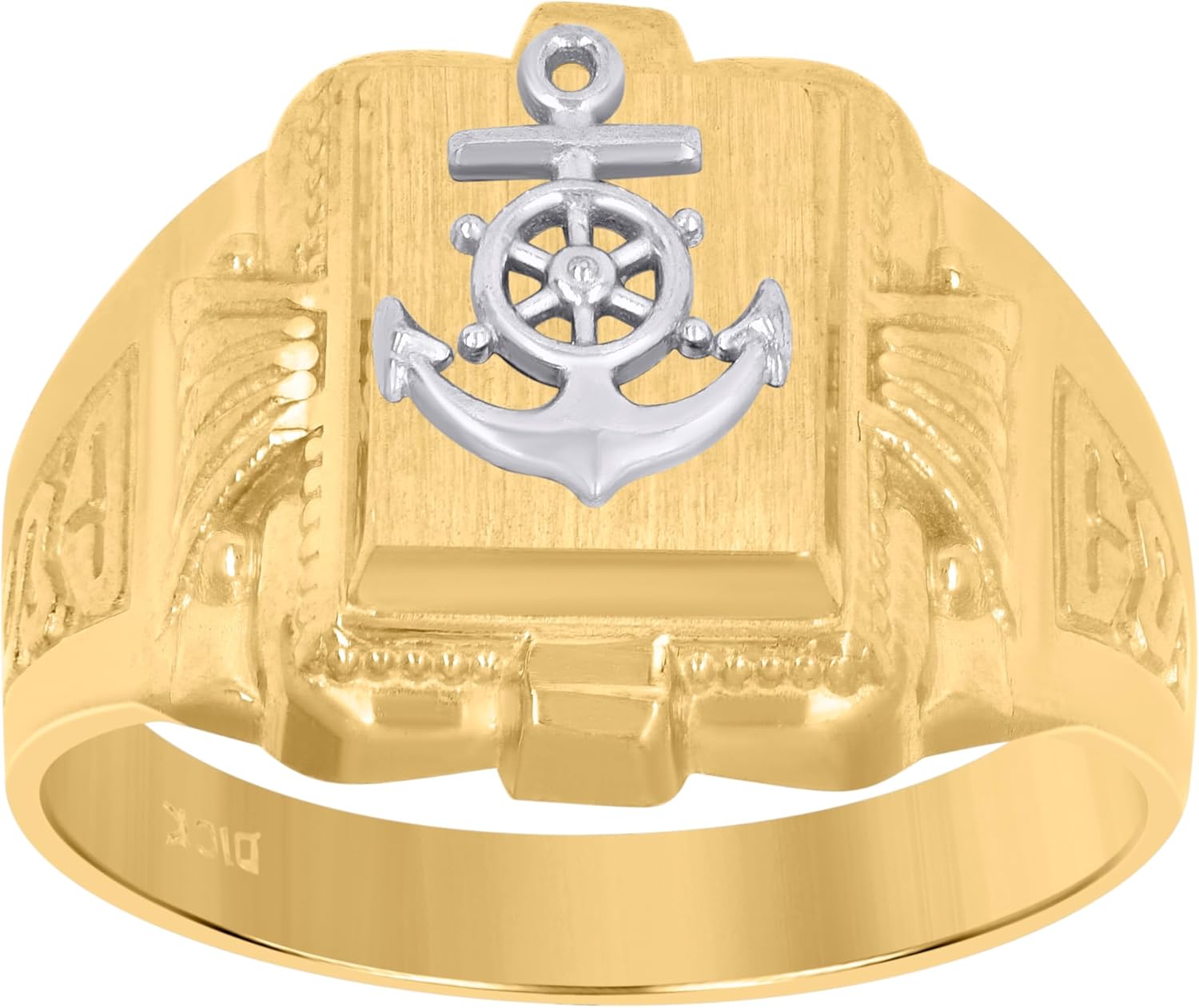 Jewels By Lux 10kt Two-Tone Gold Mens Anchor Signet Ring