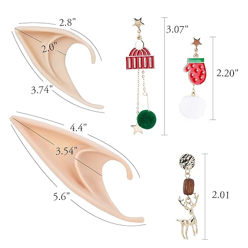Miniatura 8 de Elf Ears with Fairy Piercings - 2 Pairs Soft Elven Pixie Ears with Snowman Penguins Gold Dangle Santa Earrings Chain Pierced Ear Cuffs Clips for