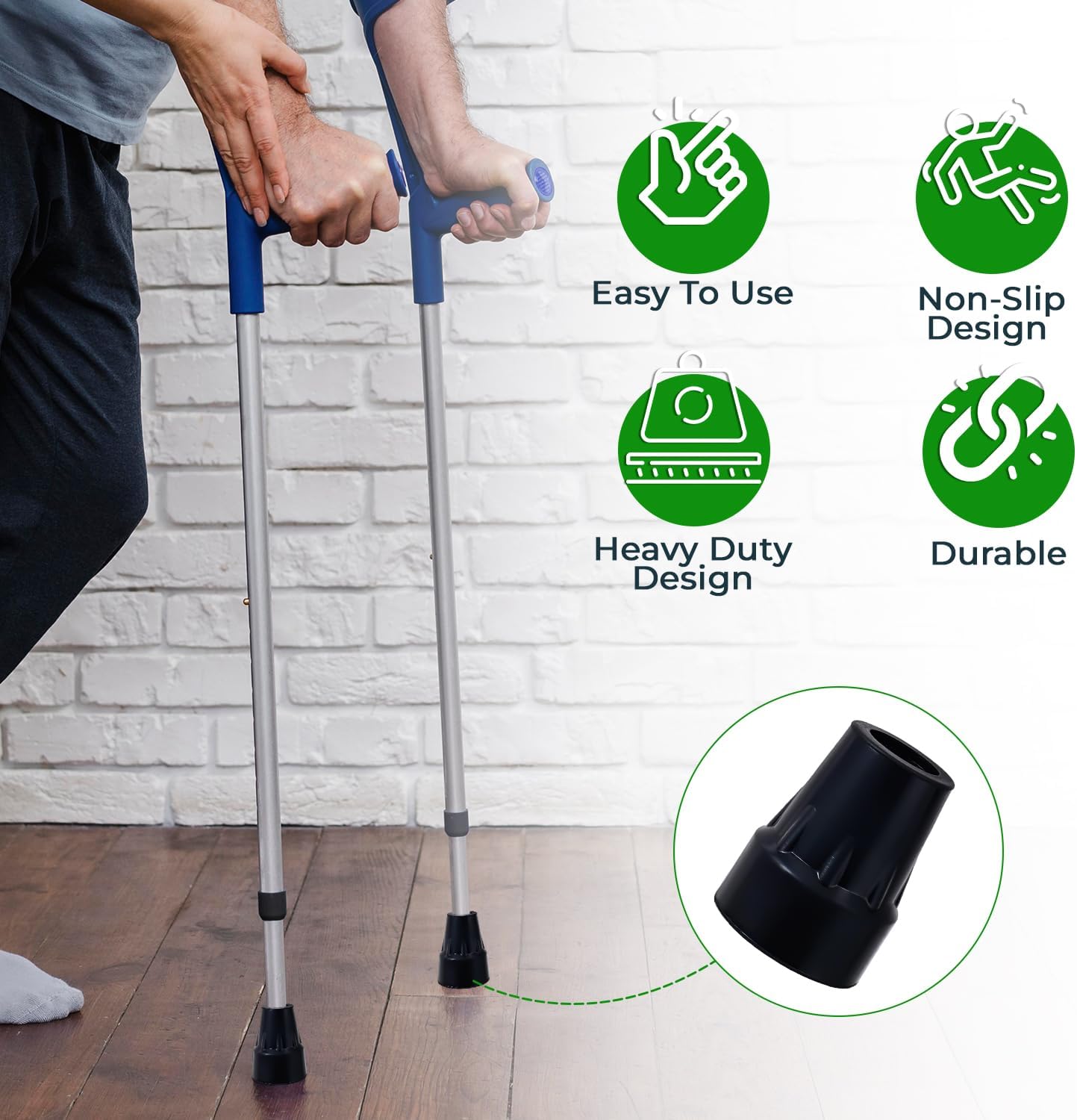 Premium 3/4 Inch Heavy Duty Walking Cane Tips - Durable Black Rubber Replacement for Stability & Safety (2 Pack)