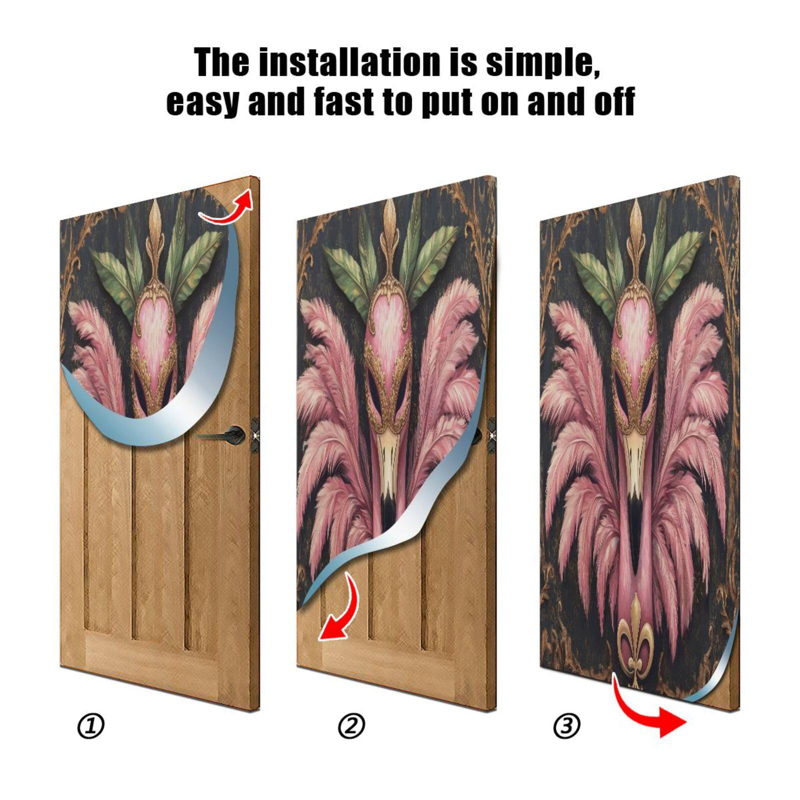 FLildon Mardi Gras Flamingo Mask Door Cover Decoration, Party Accessory Porch Decor for Festive Ornament Room Door Covers 35 x 79 Inch