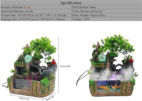 Miniatura 4 de Rockery Fountain - Fuente de agua de mesa para interiores, humidificadora atomizadora, decoración de escritorio, con luz LED, cascada de 110 V con