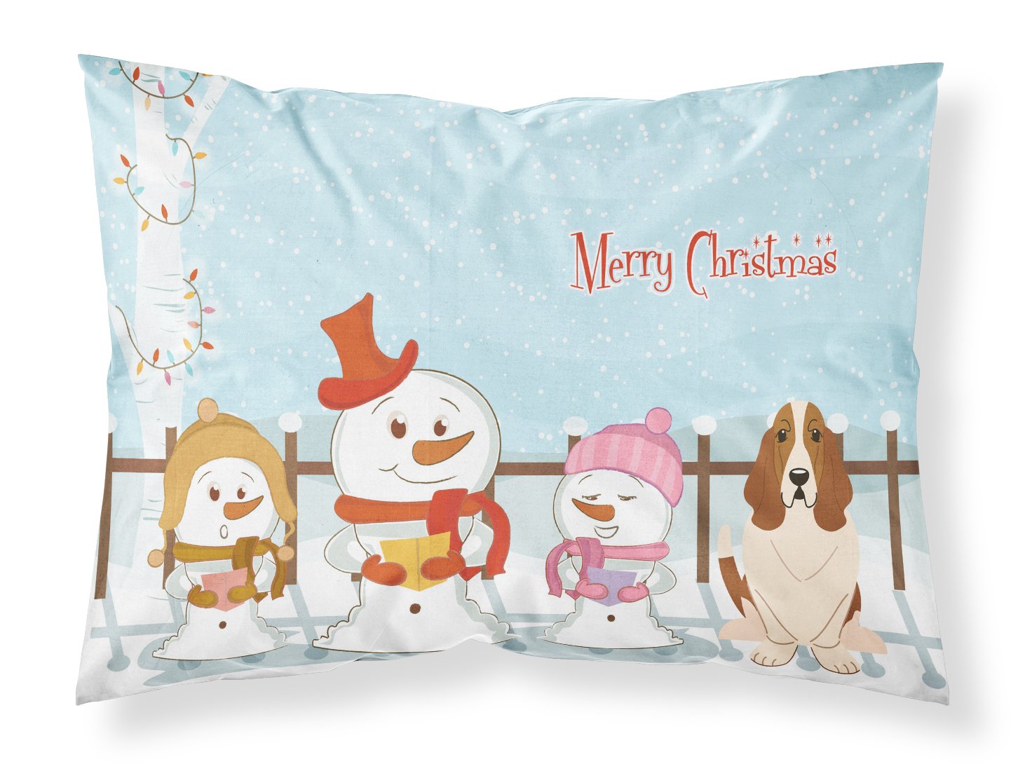 Taie d'oreiller Basset Merry Christmas en tissu haut de gamme