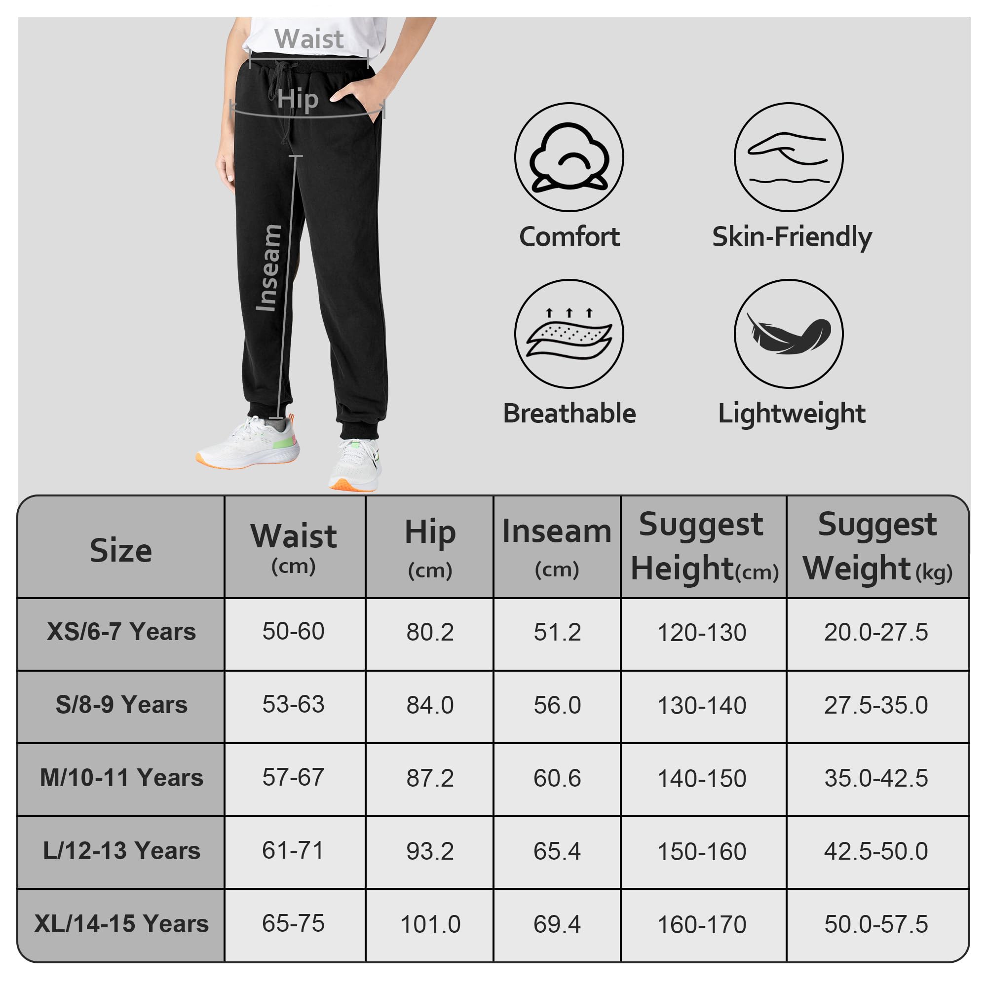 BIG ELEPHANT Confezione da 3 Pantaloni Sportivi per Bambini, Joggers in Cotone con Tasche e Coulisse Regolabile