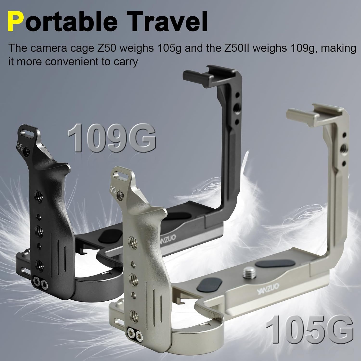Camera Cage for Nikon Z50 & Z50 II, 3-Point Locking Aluminum Rig with Arca-Swiss Plate, Cold Shoe Mount & Quick Release for Gimbal, Vlogging & Photography (Titanium Z50 II)