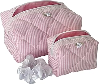 Juego de 2 bolsas de maquillaje a rayas rosas...